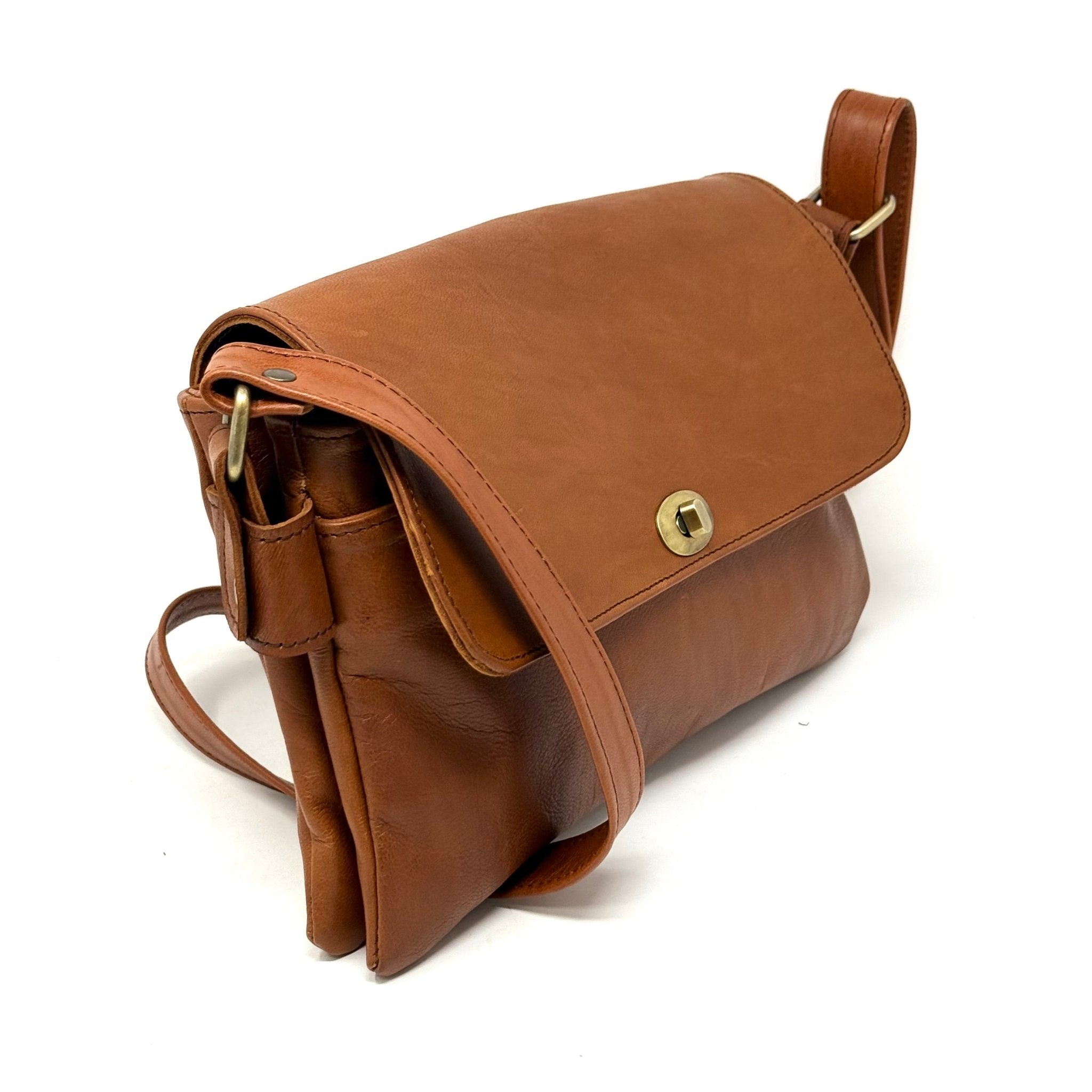 Multi - Compartment Women's Leather Handbag - Light brown - Artisan Stories