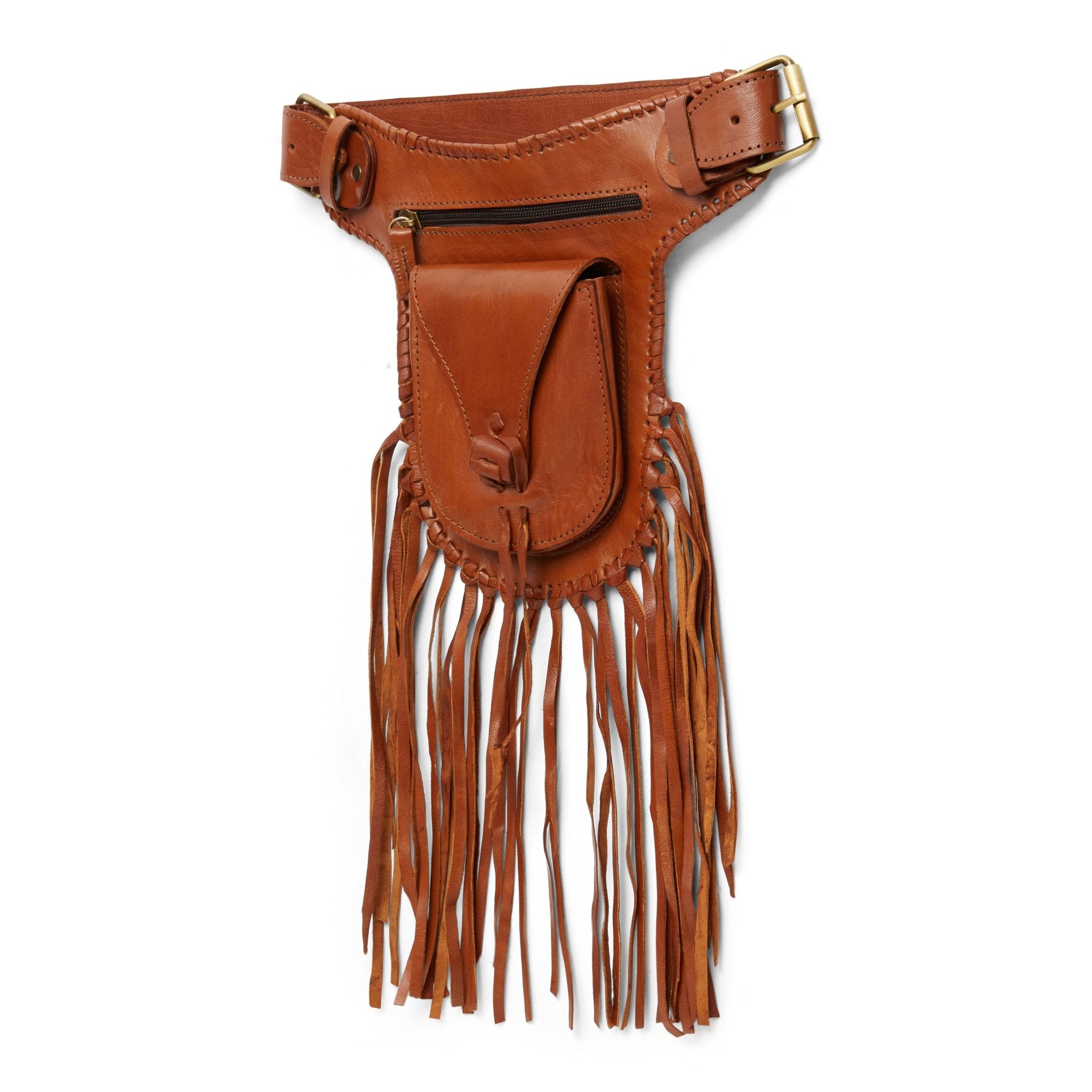 Navajo tassels Leather Bumbag - TAN - Artisan Stories