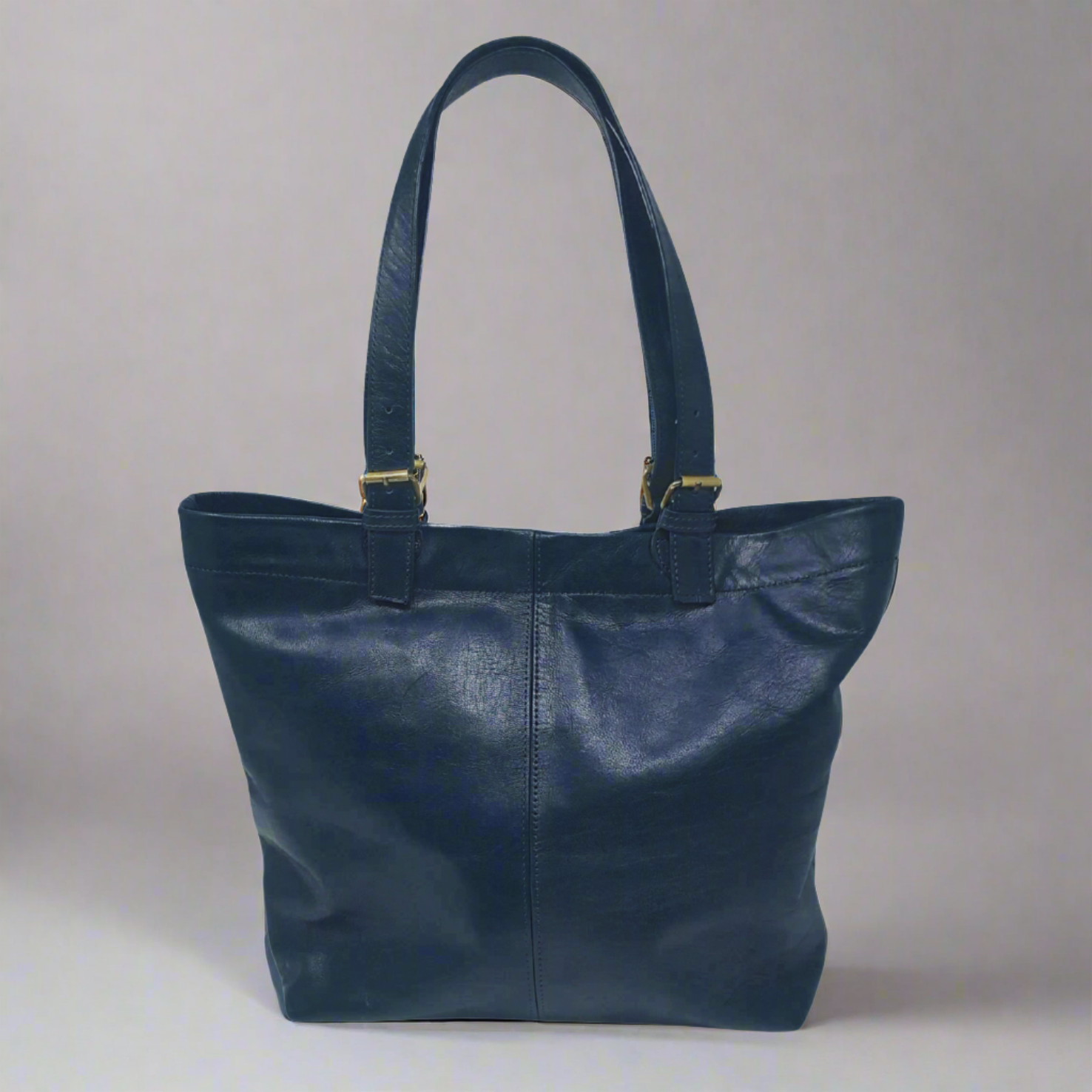 Leather 2 way Tote bag - blue