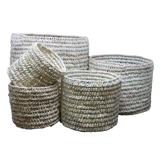 Palm Leaf Open Weave Round Storage Basket - Artisan Stories