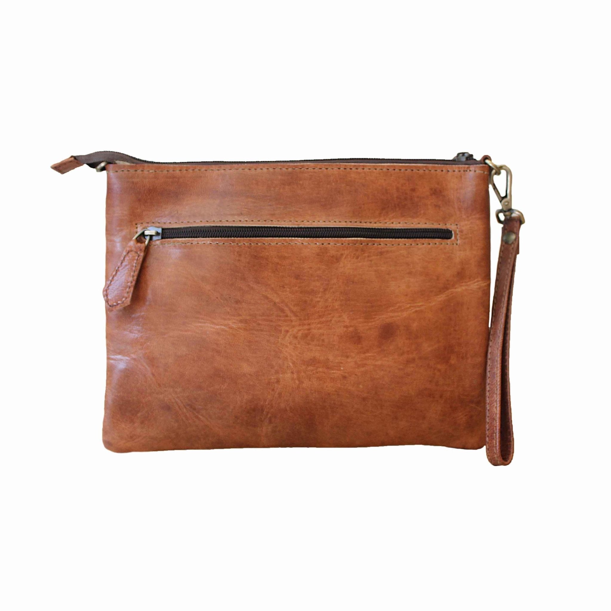 Peekaboo tan leather crossbody and clutch bag - Artisan Stories