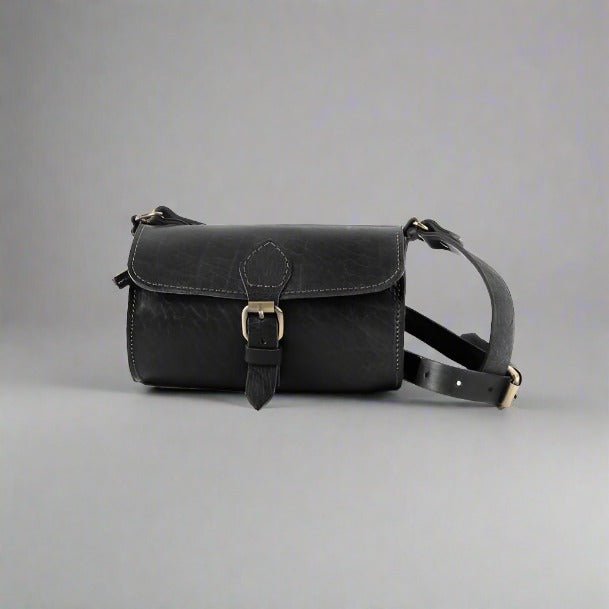 Pixie black leather Barrel Bag - Artisan Stories