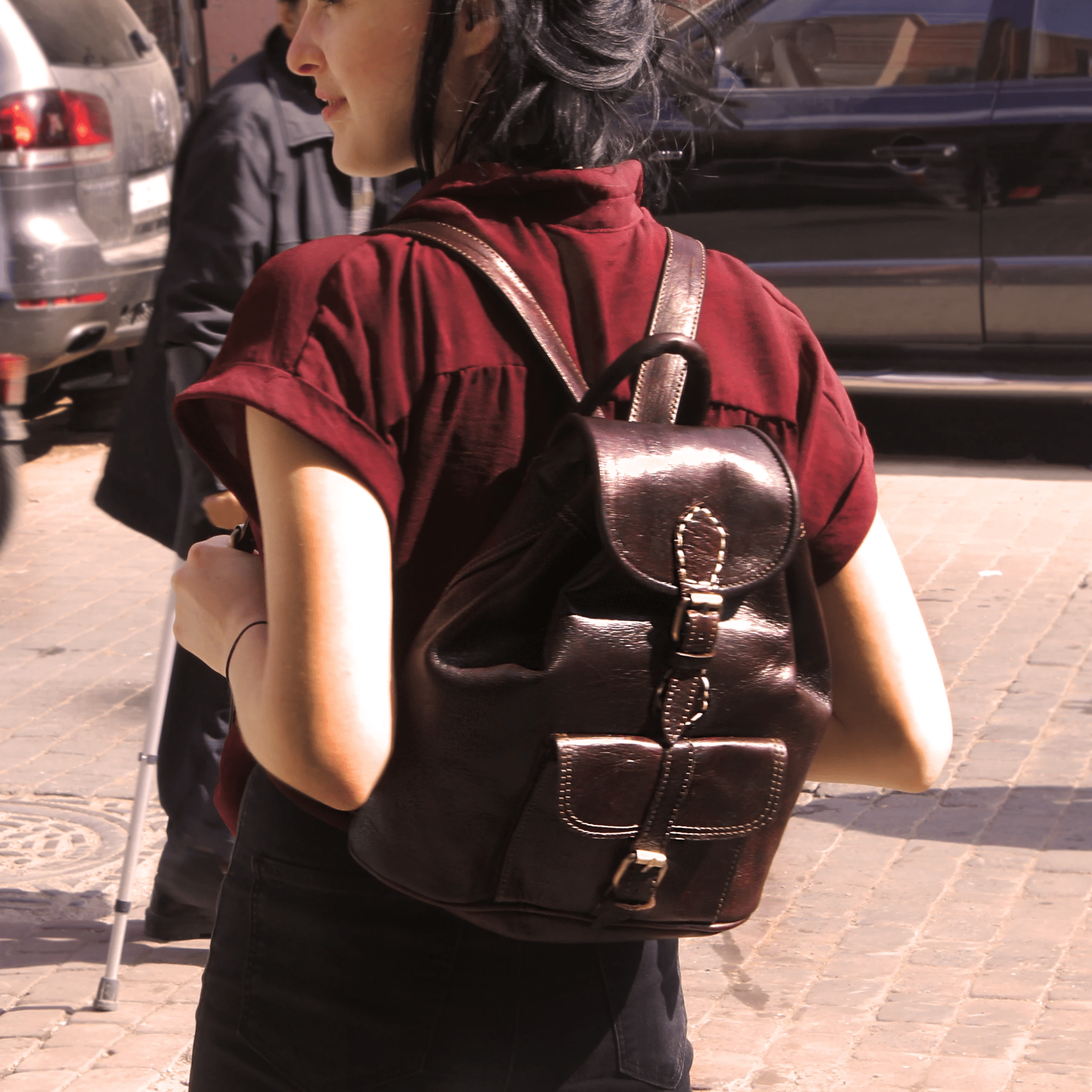 sac a dos Leather Backpack Chocolate Brown - Artisan Stories