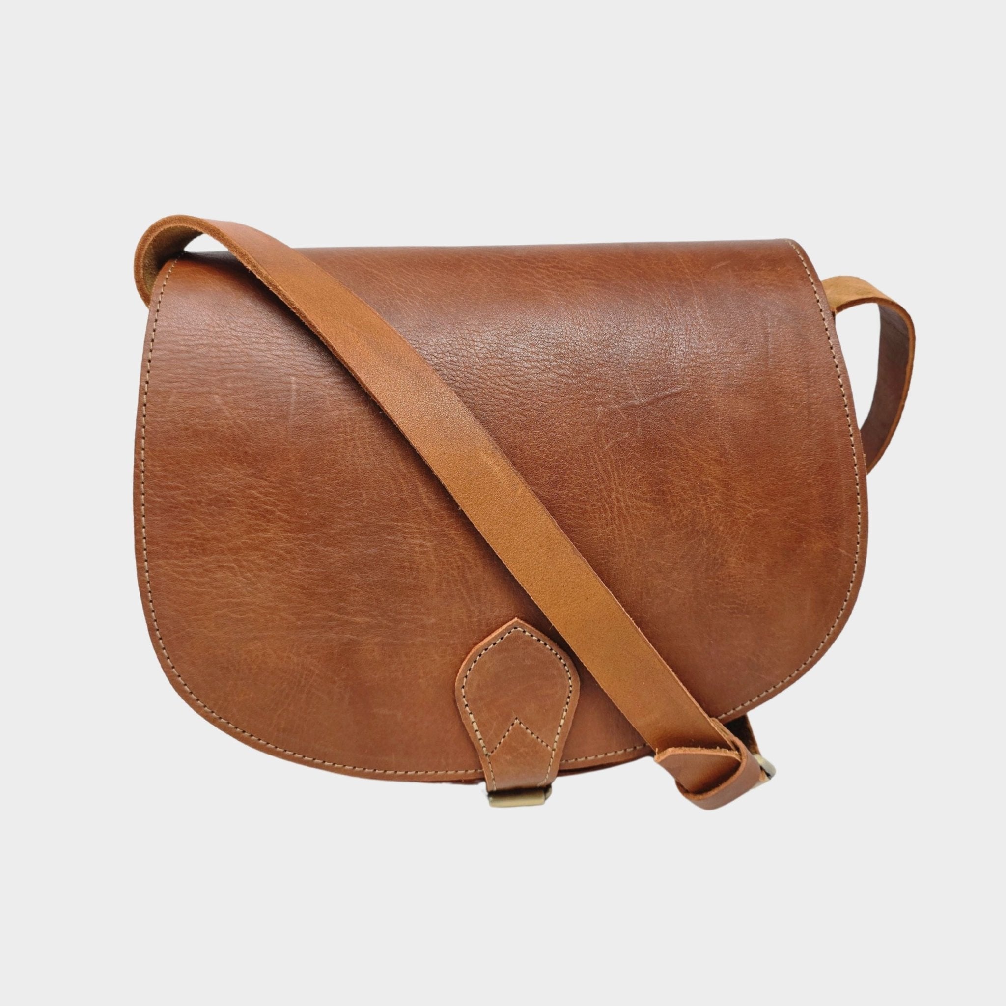 Sam Tan Leather crossbody Saddle Bag - Artisan Stories