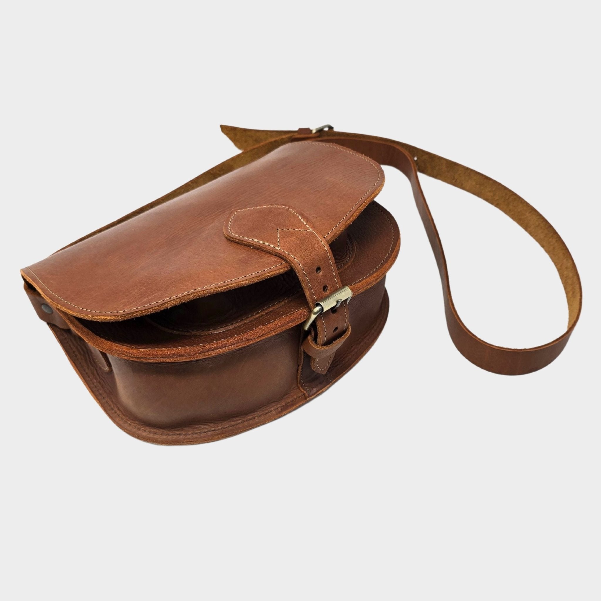 Sam Tan Leather crossbody Saddle Bag - Artisan Stories