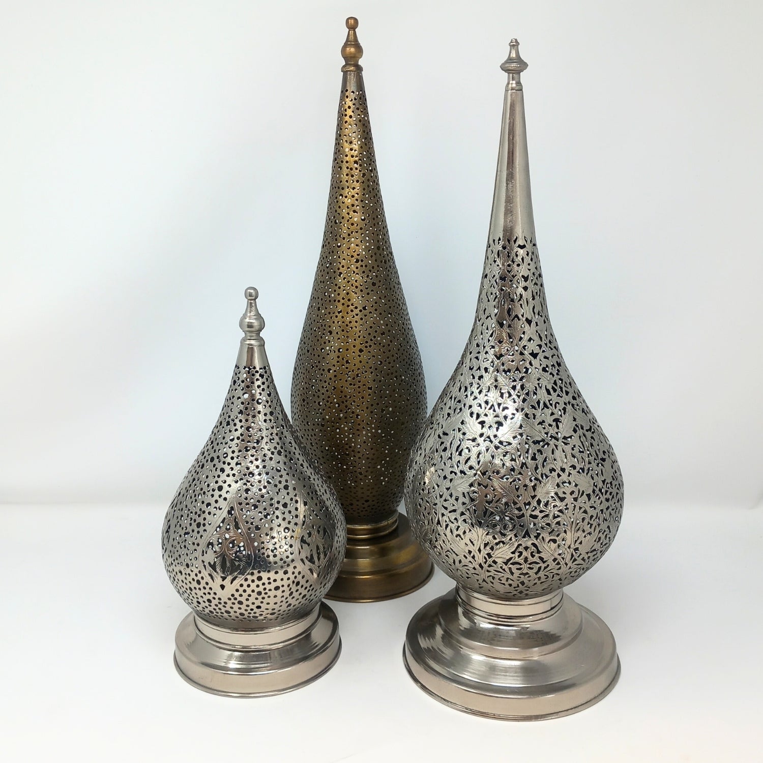 Silver Brass Drop intricate Filigree table lamp - Artisan Stories