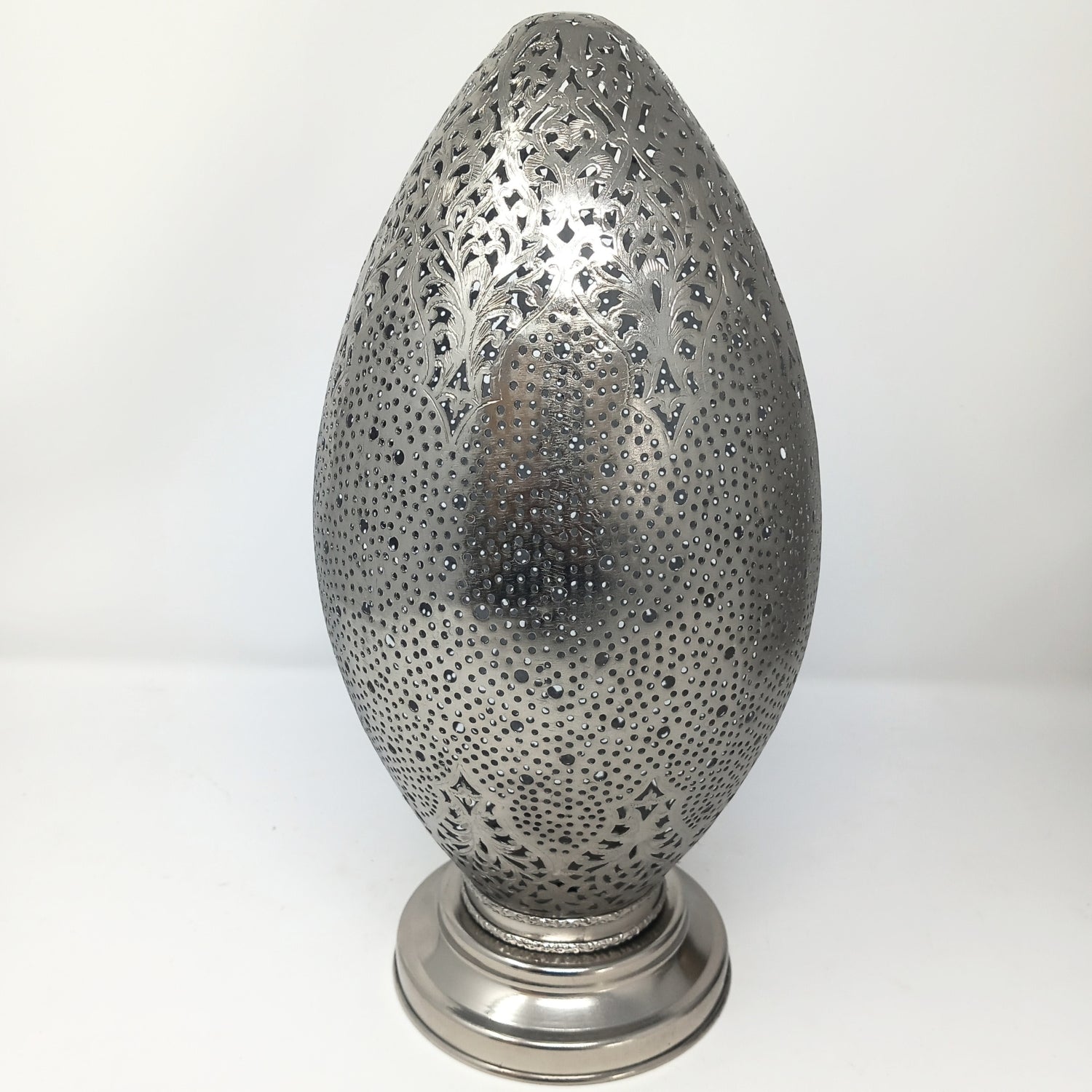 Silver Brass patterned Filigree table lamp egg shape - Artisan Stories