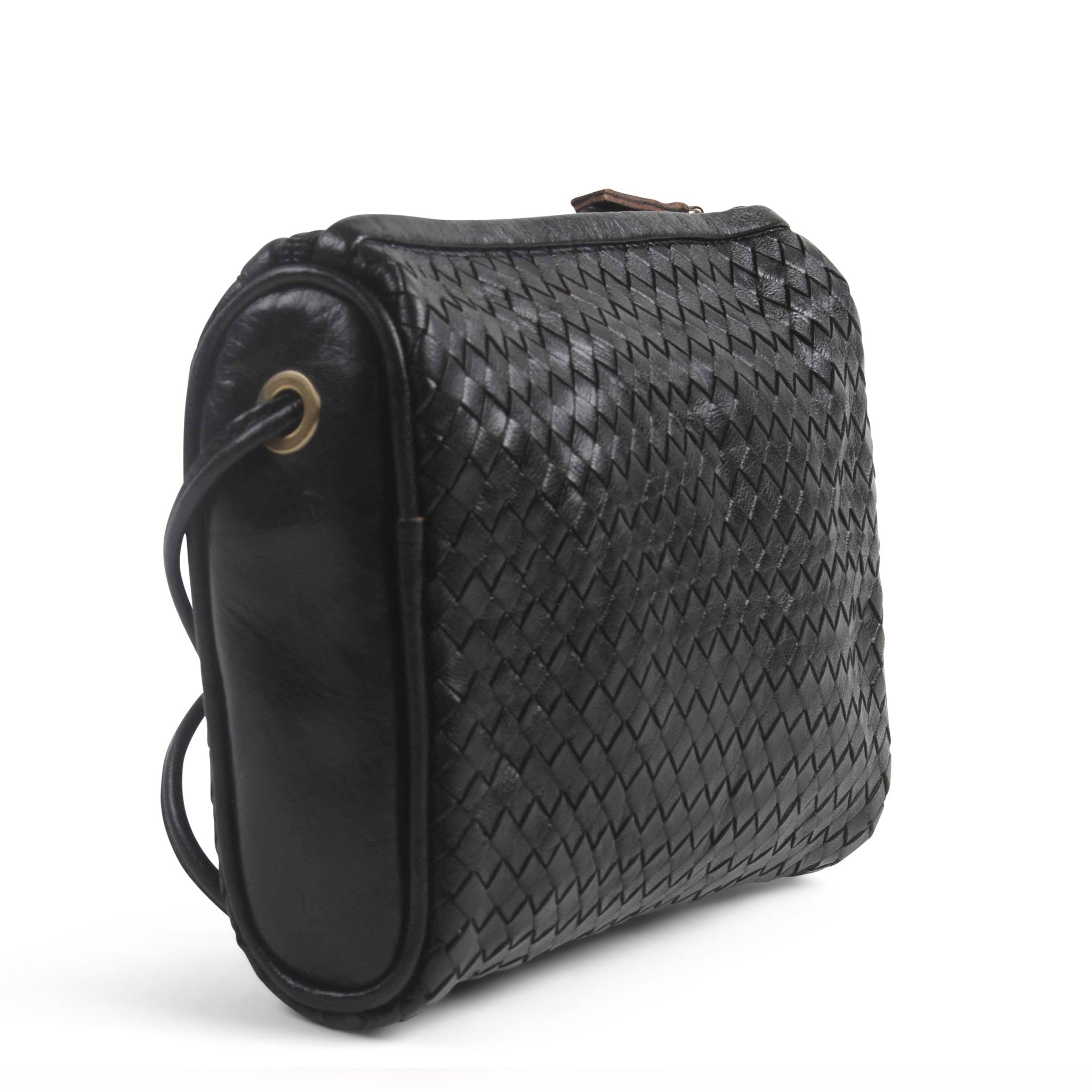 Simone Leather Woven Crossbody handbag Black - Artisan Stories