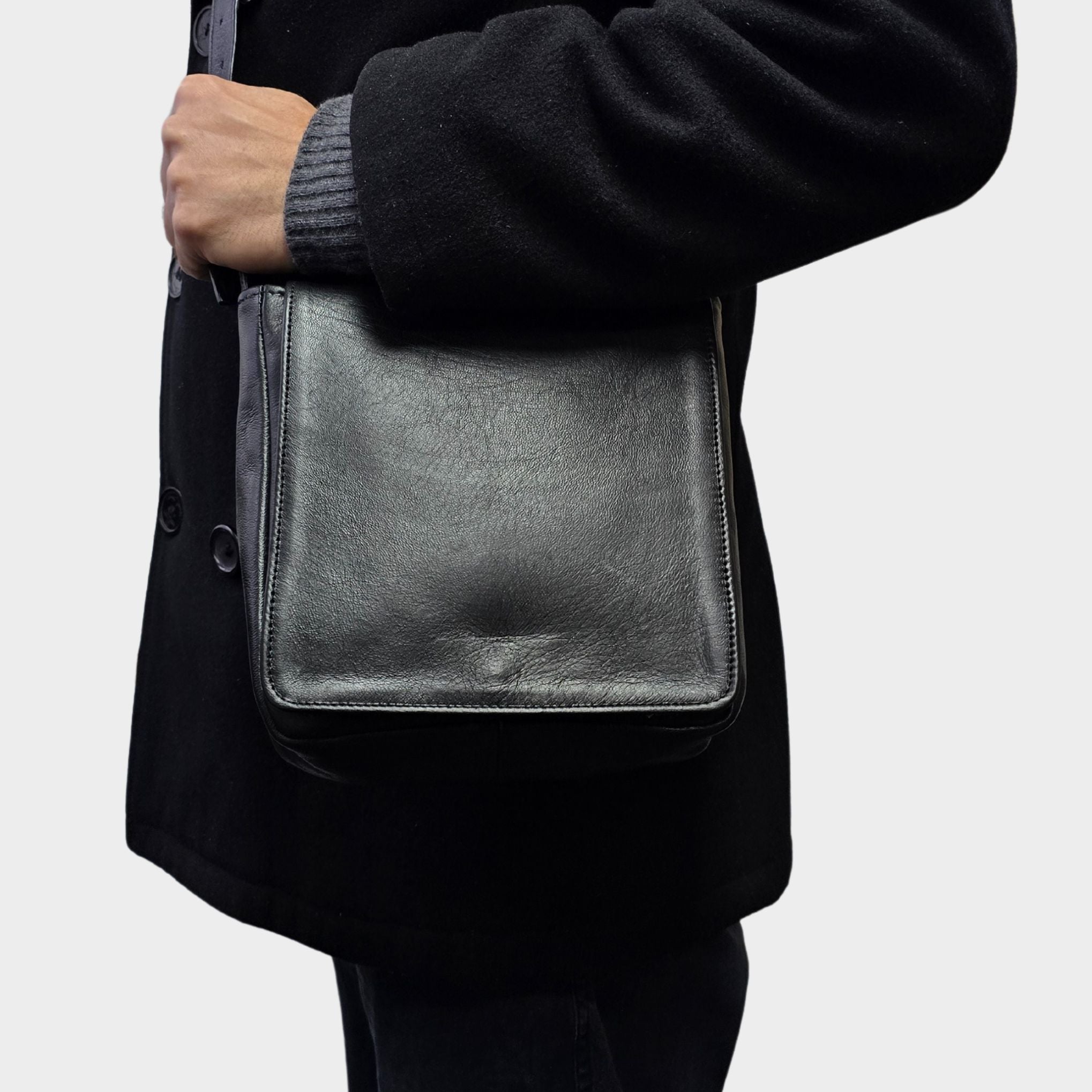Small Black Harley Leather Reporter Bag - Artisan Stories