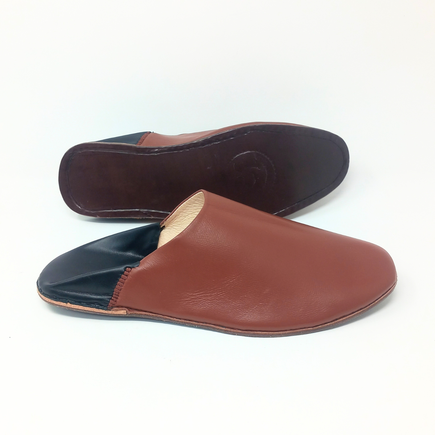 Herren-Slipper aus Leder in Grau/Blau