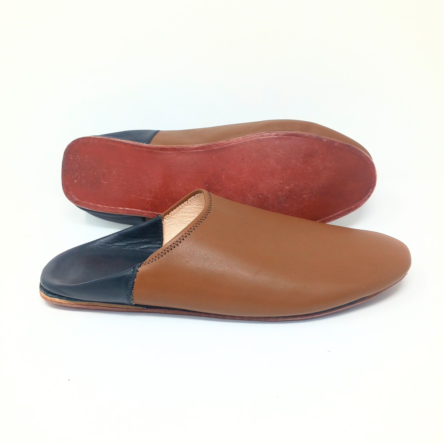 Herren-Slipper aus Leder in Grau/Blau