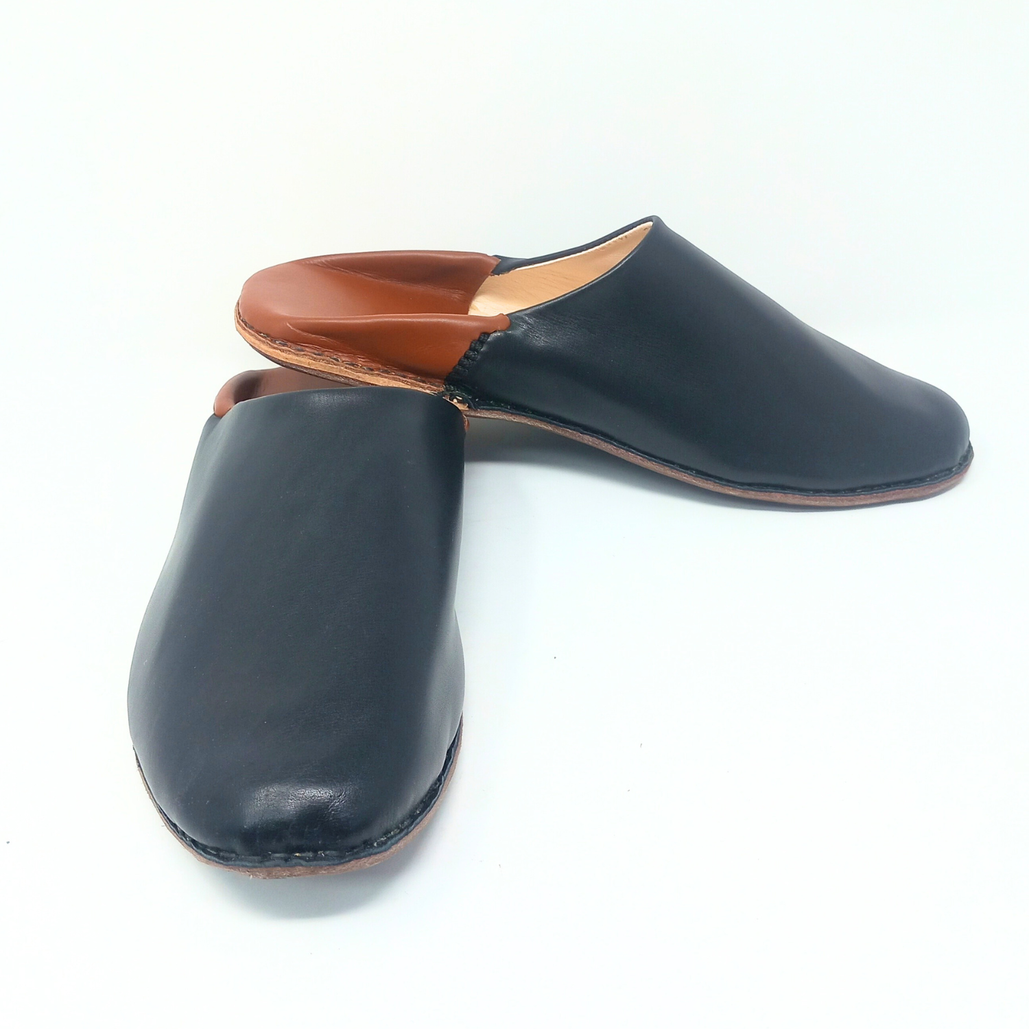 Herren-Slipper aus Leder in Grau/Blau