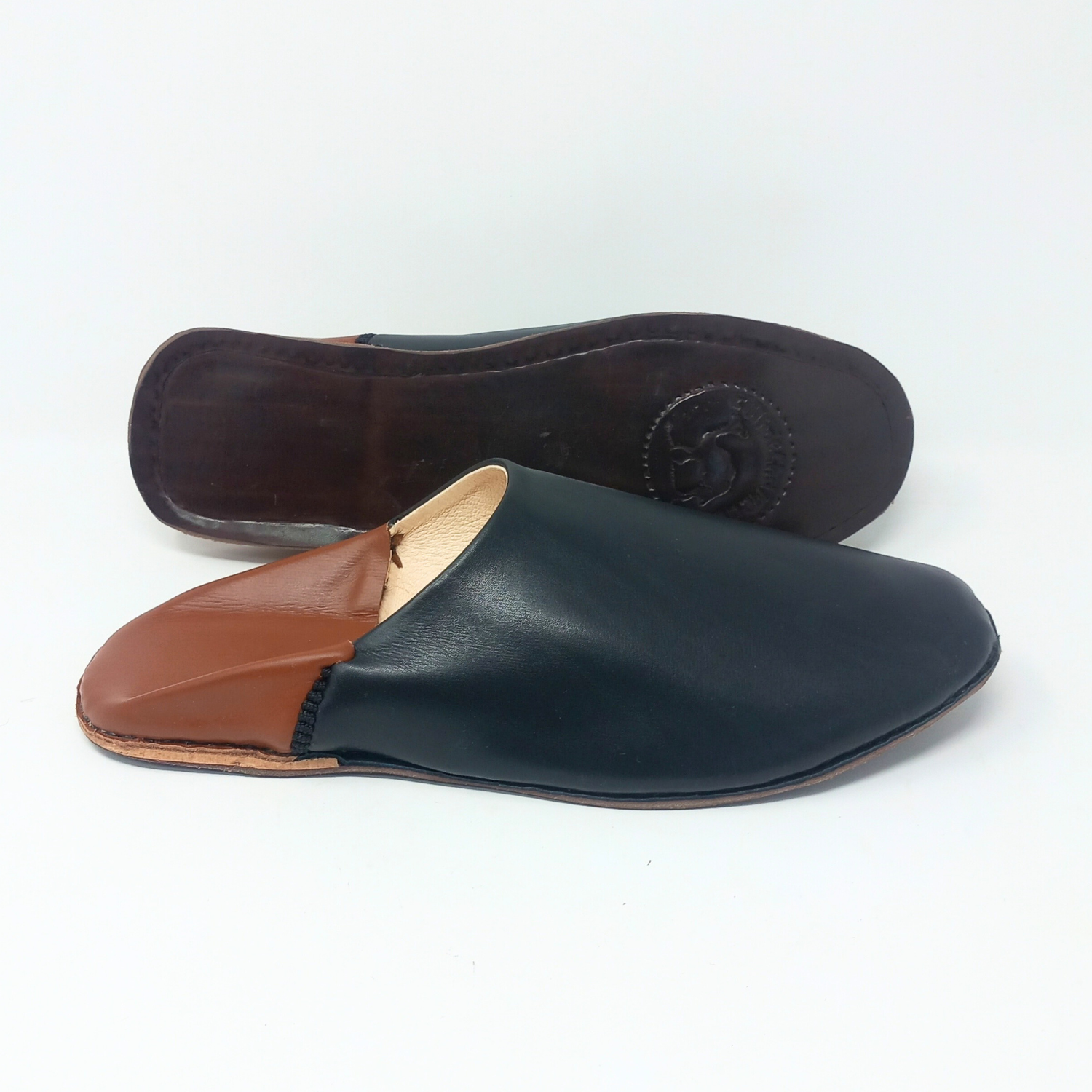 Herren-Slipper aus Leder in Grau/Blau