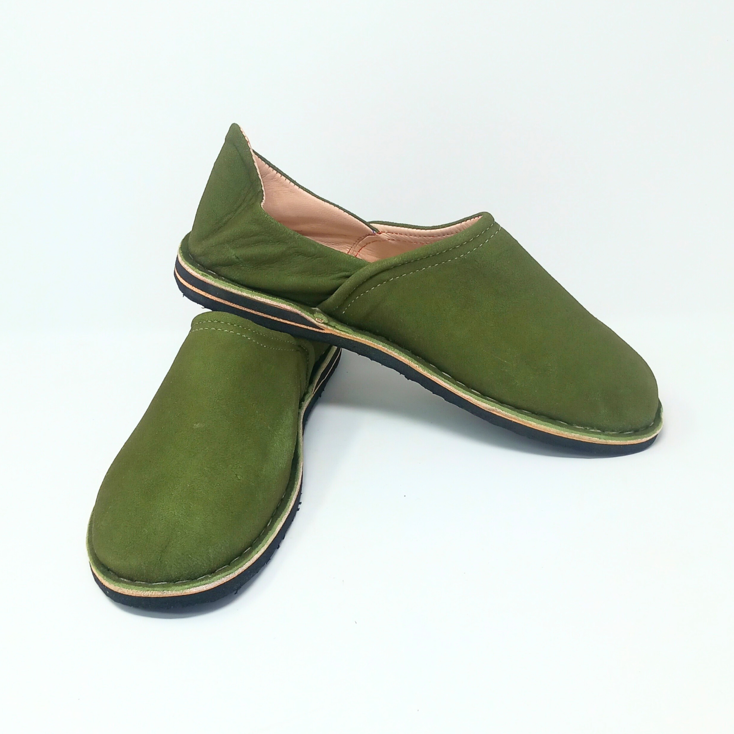 Herren-Slipper aus Leder in Grau/Blau