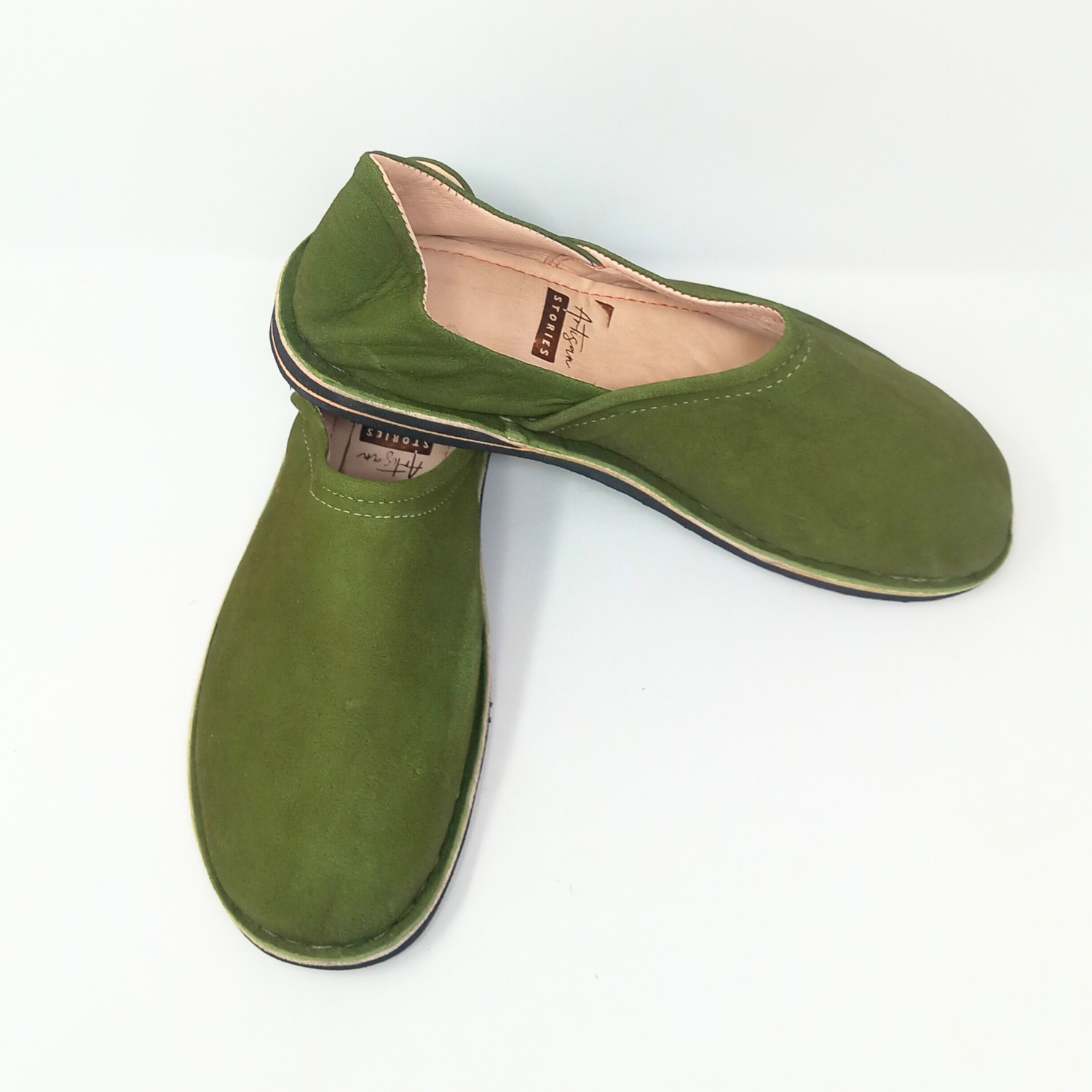 Herren-Slipper aus Leder in Grau/Blau