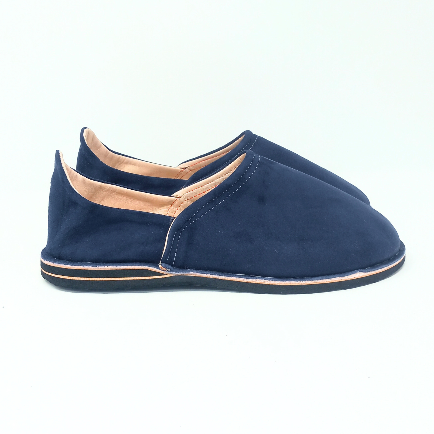 Herren-Slipper aus Leder in Grau/Blau