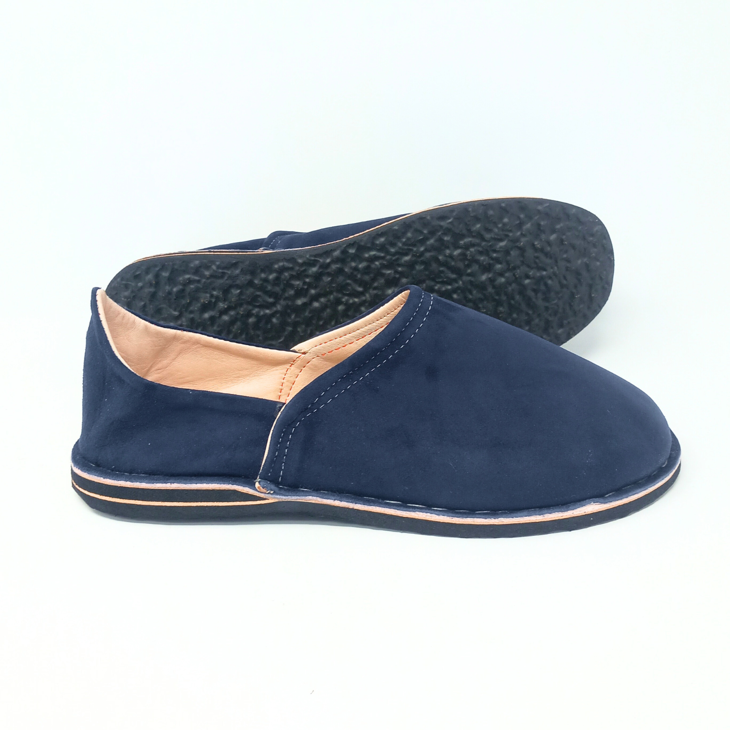 Herren-Slipper aus Leder in Grau/Blau