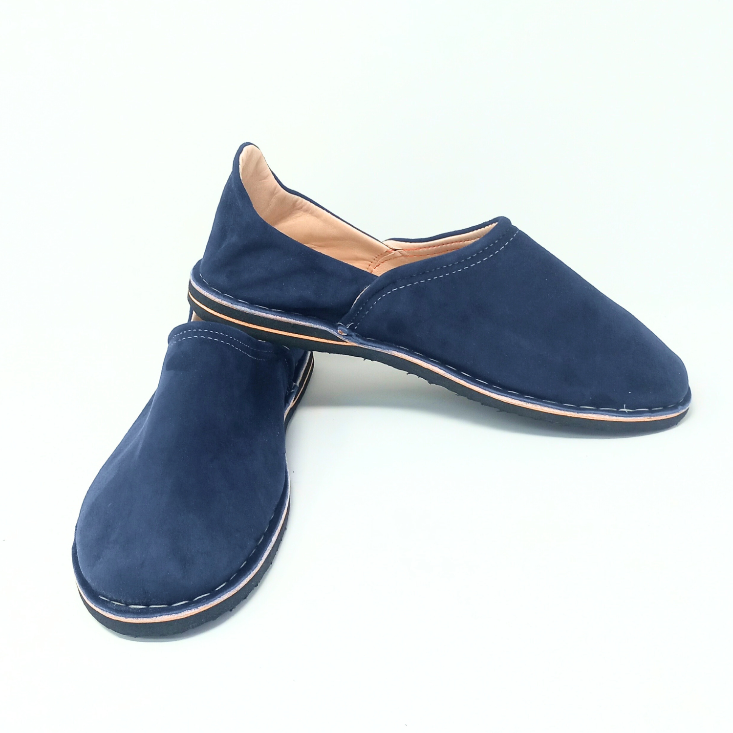 Herren-Slipper aus Leder in Grau/Blau