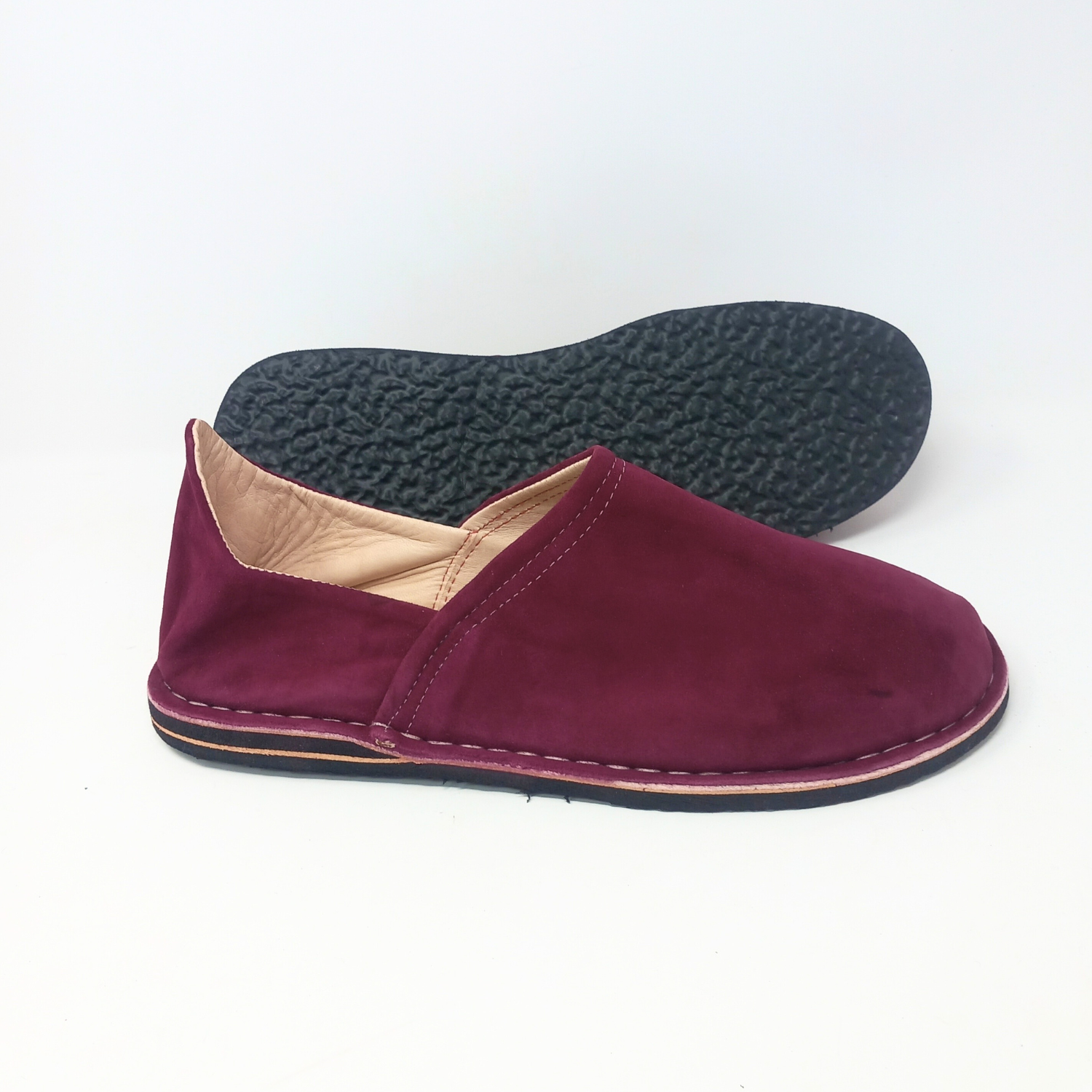 Herren-Slipper aus Leder in Grau/Blau