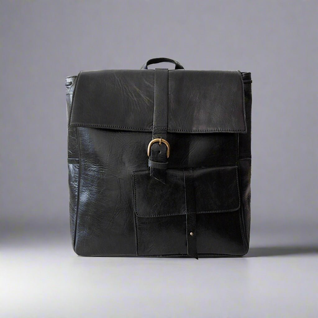 Square Leather Backpack - Black - Artisan Stories