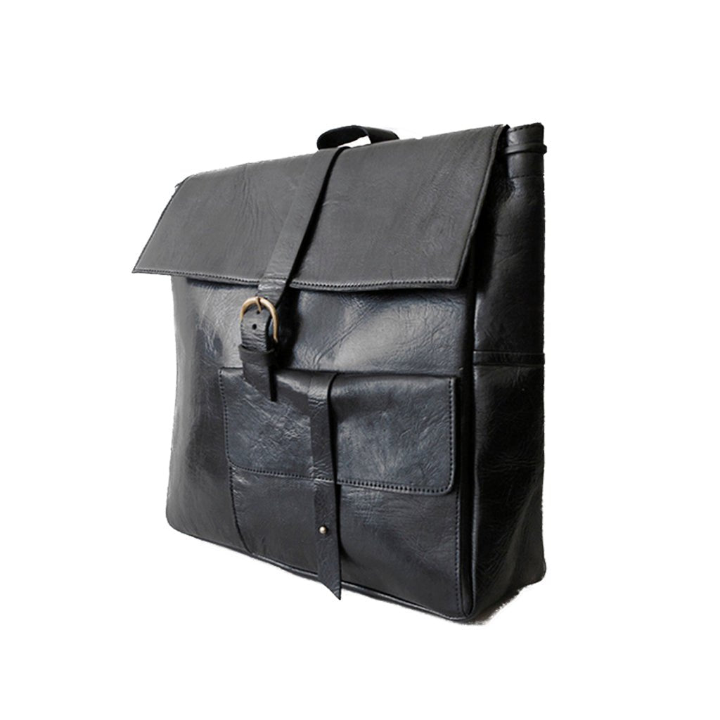 Square Leather Backpack - Black - Artisan Stories