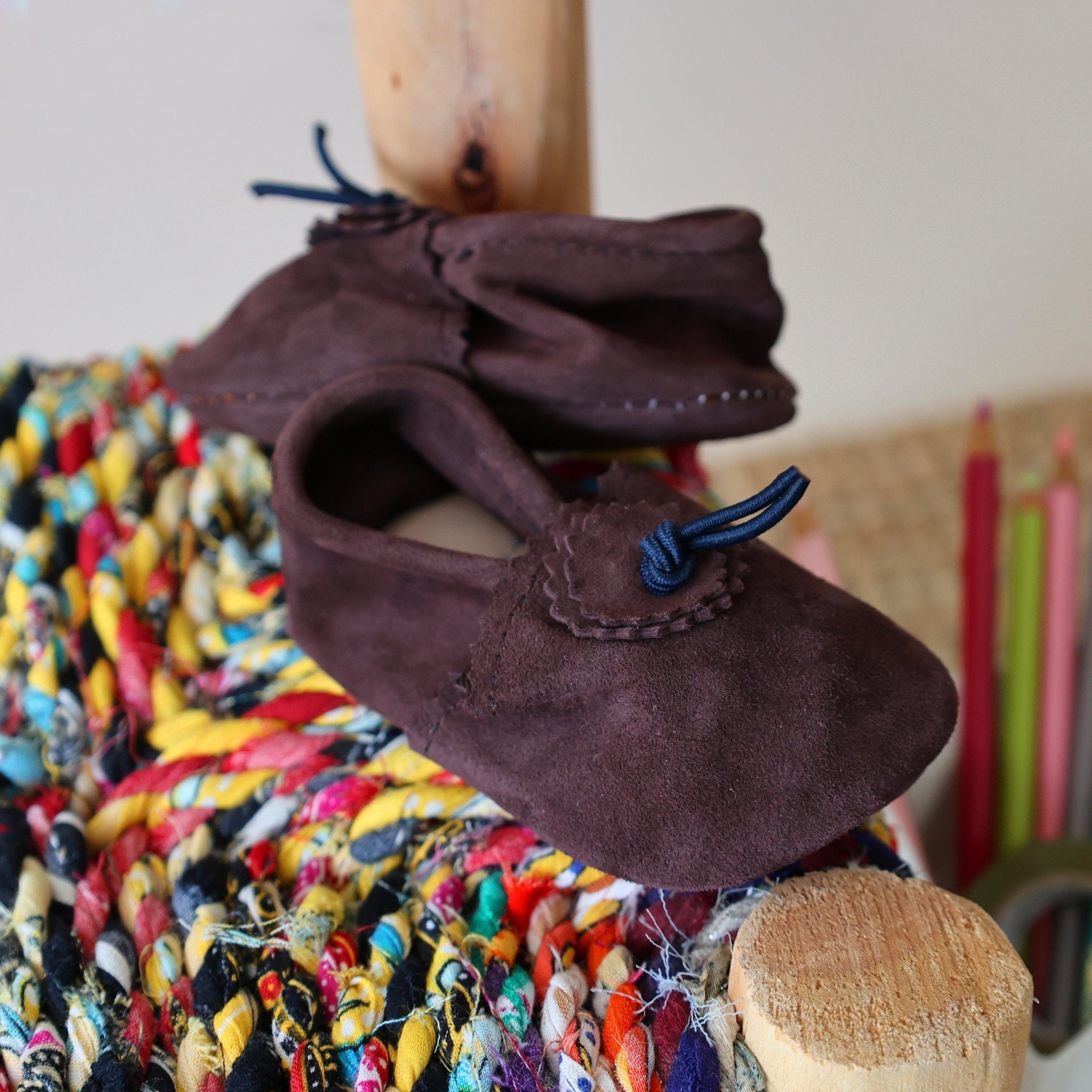 Suede Baby Slippers - Chocolate - Artisan Stories