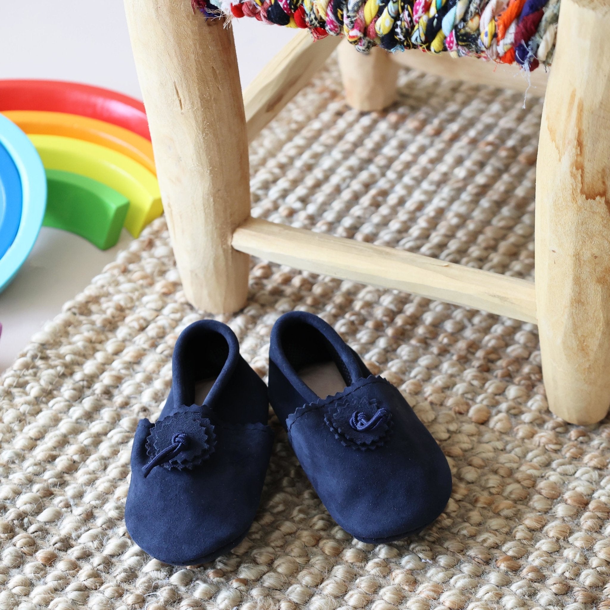 Suede Baby Slippers - Navy - Artisan Stories