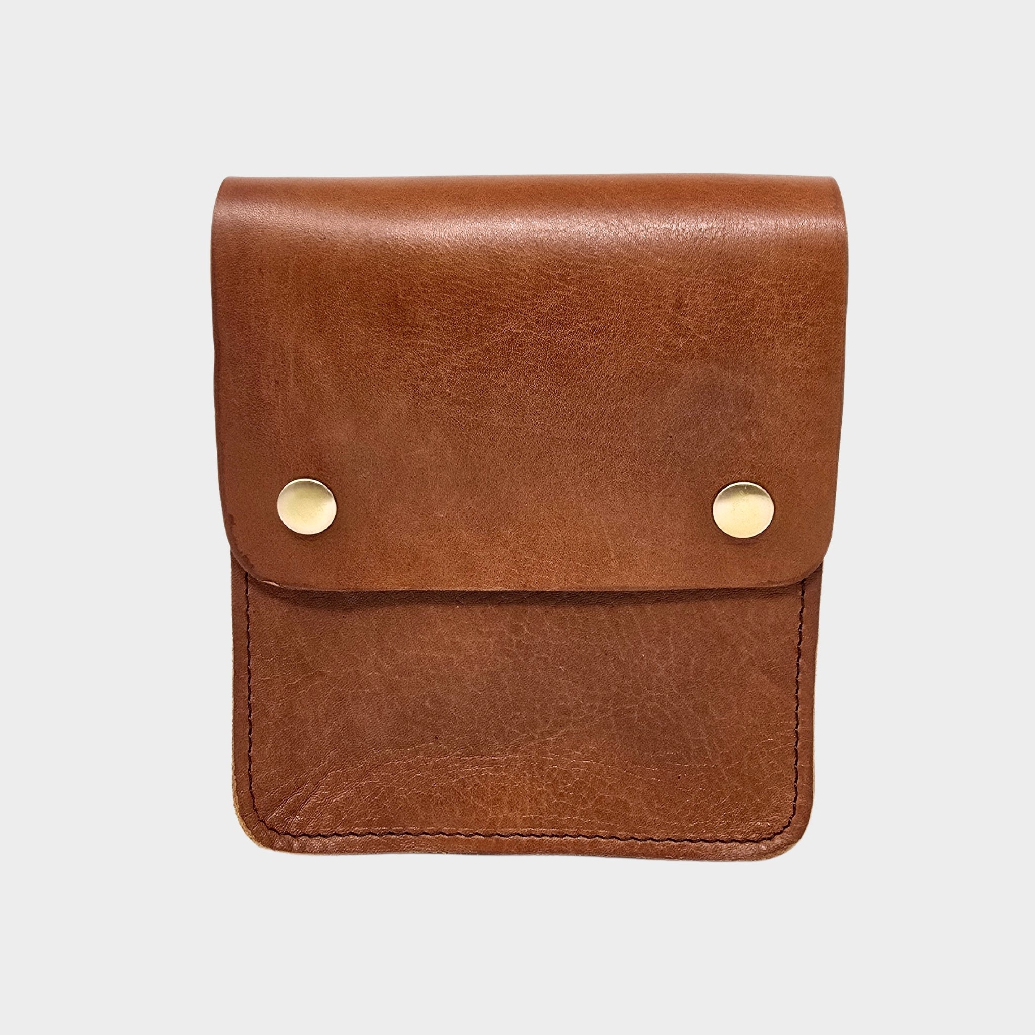 Tan Small Leather Crossbody Bag with Pop Closure - Artisan Stories