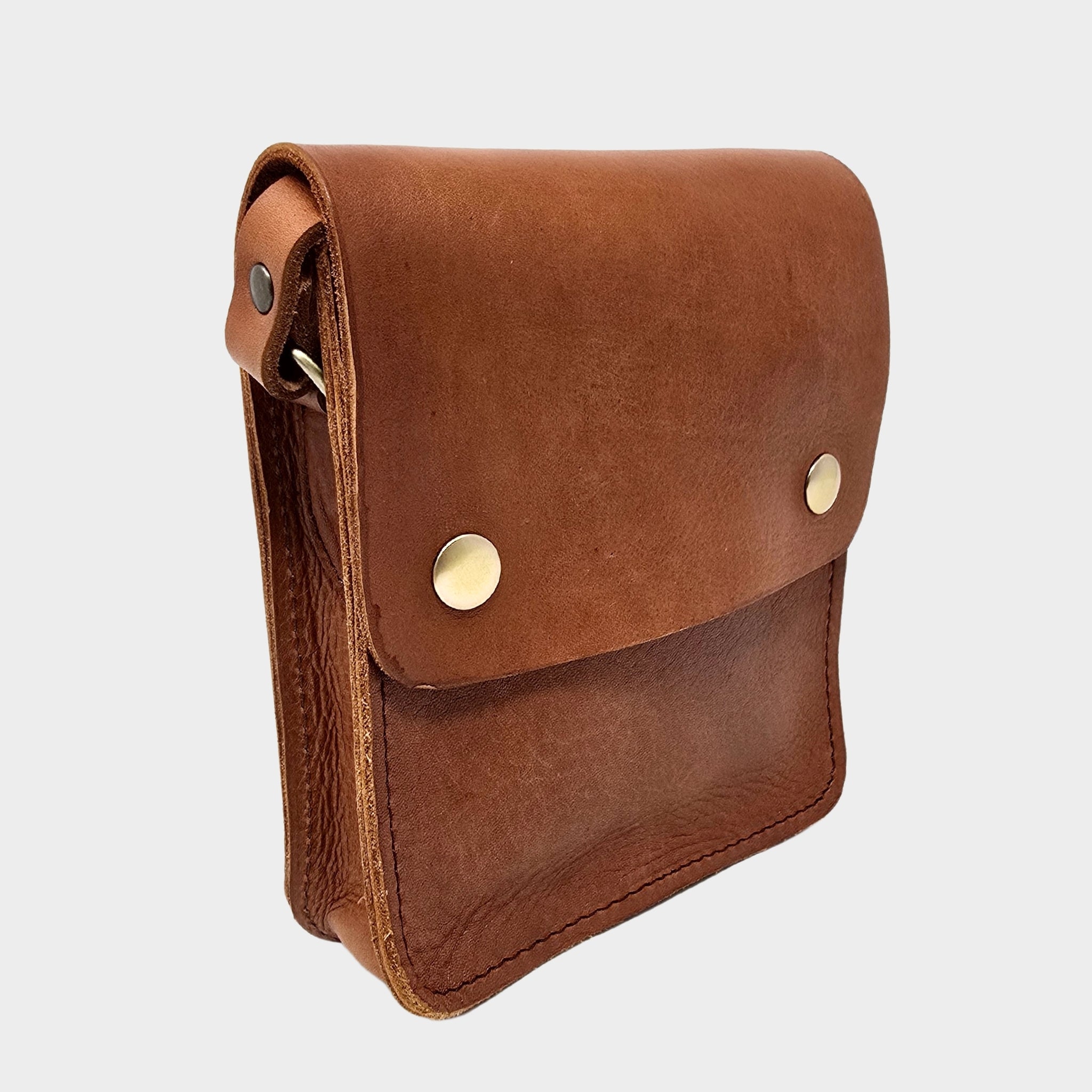 Tan Small Leather Crossbody Bag with Pop Closure - Artisan Stories