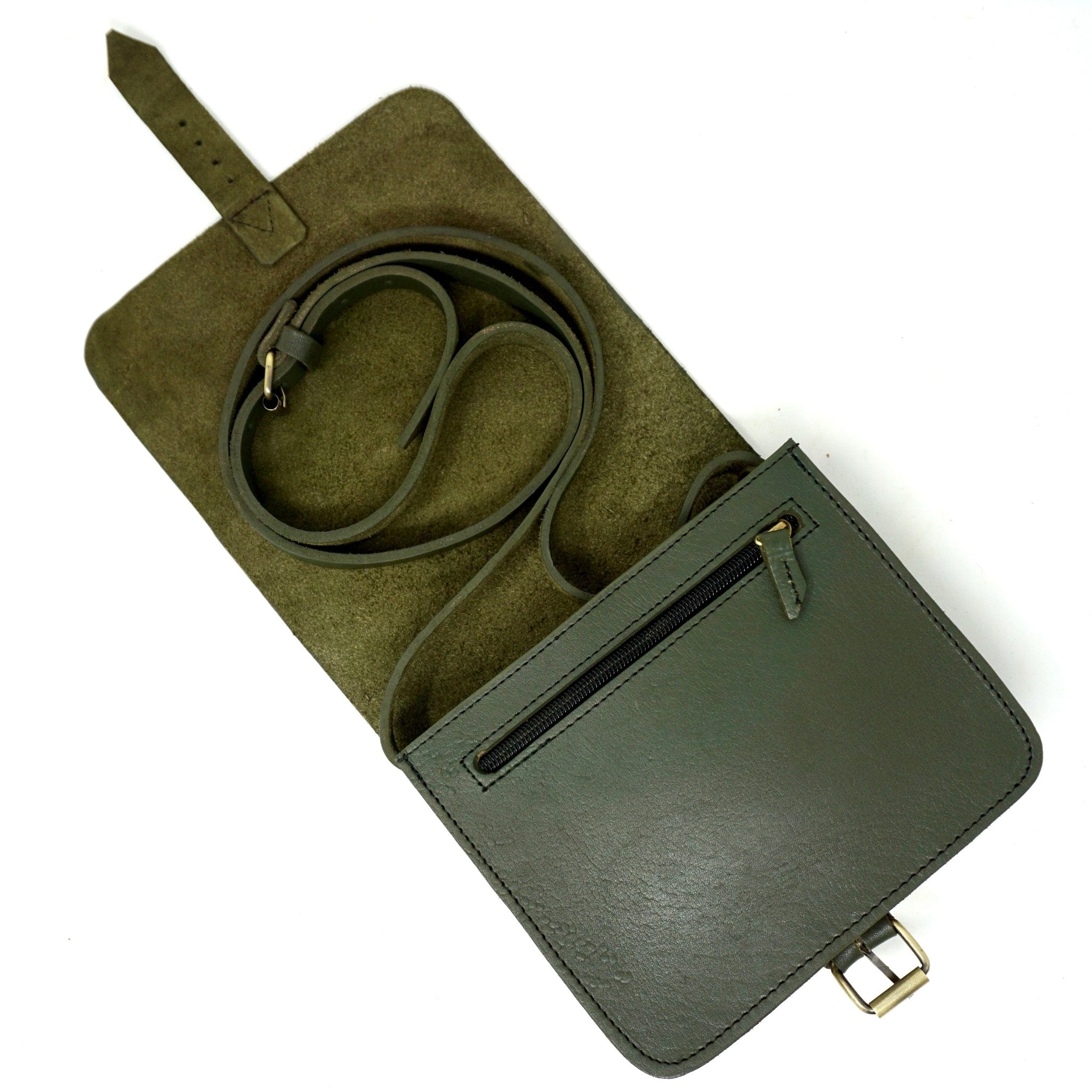 Unisex small leather Messenger Bag - green - Artisan Stories