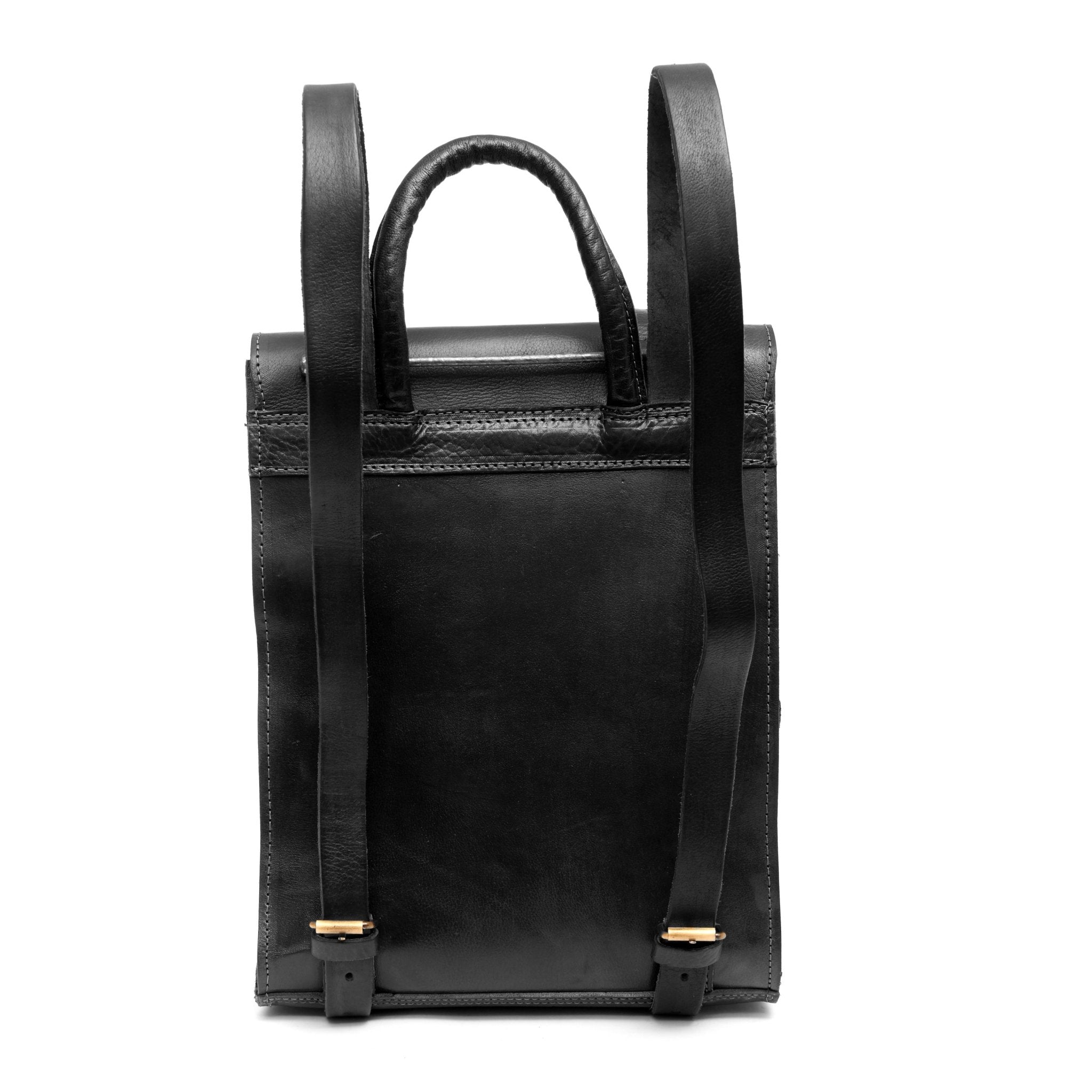 Vintage Closure Leather Backpack Bowie In Black - Artisan Stories