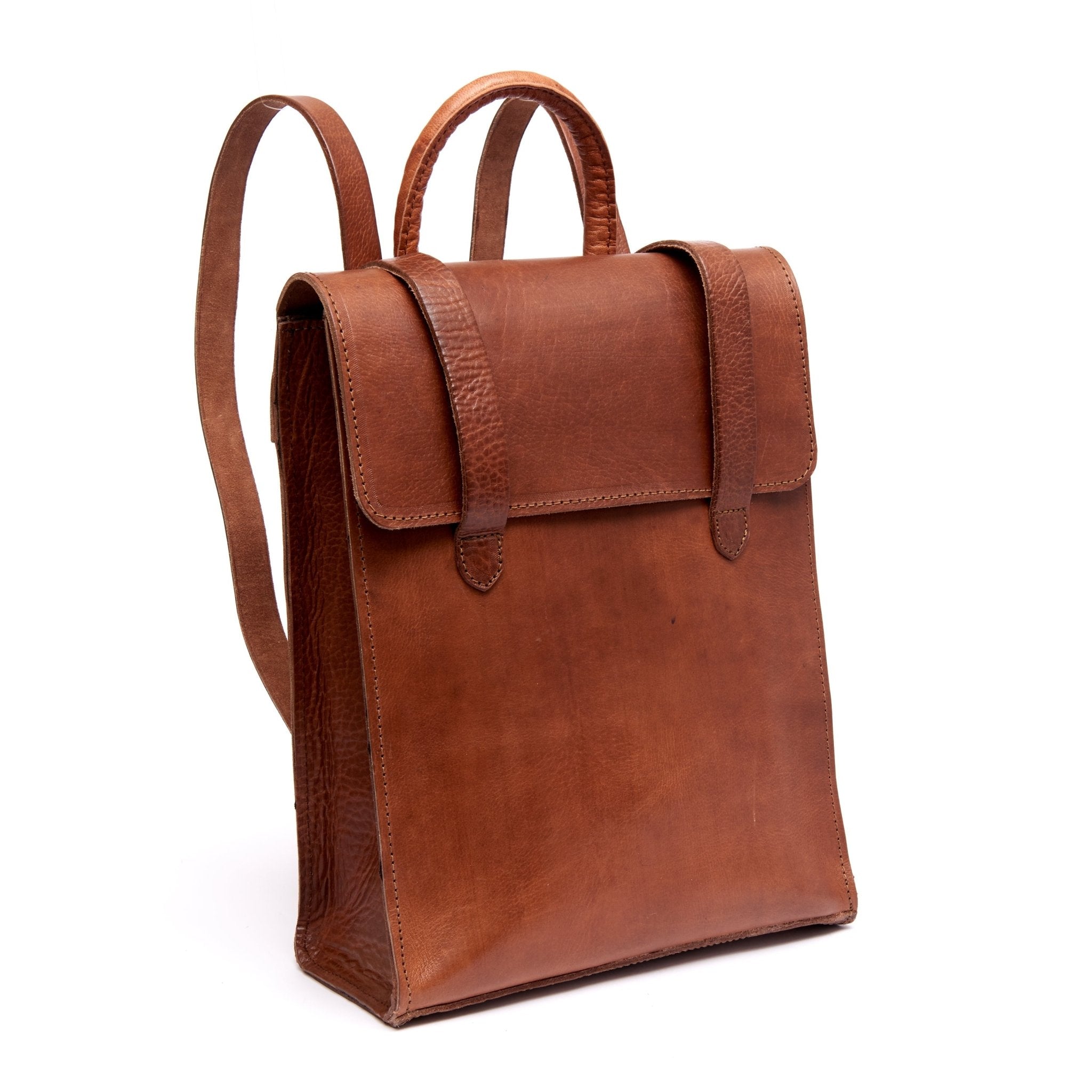 Vintage Closure Leather Backpack Bowie In Tan Brown - Artisan Stories