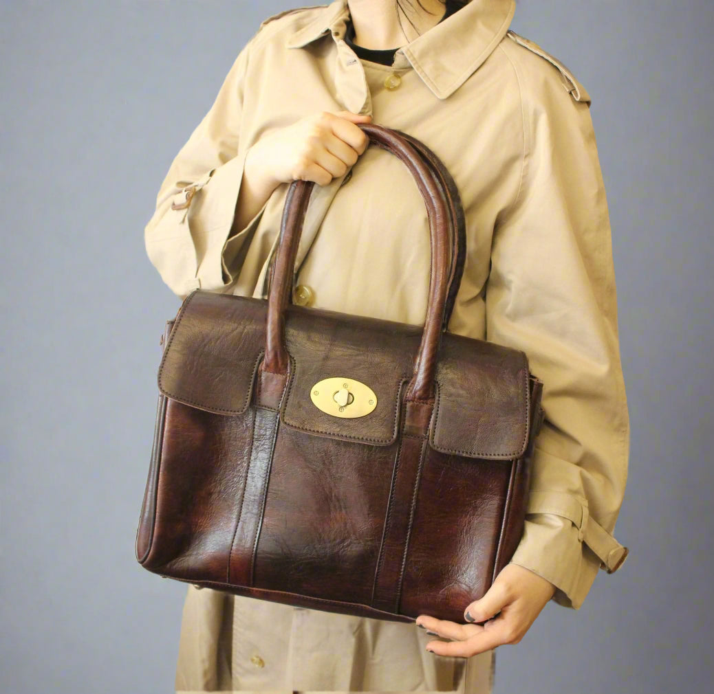 Women's Leather Tote Handbag Dark Brown - Artisan Stories