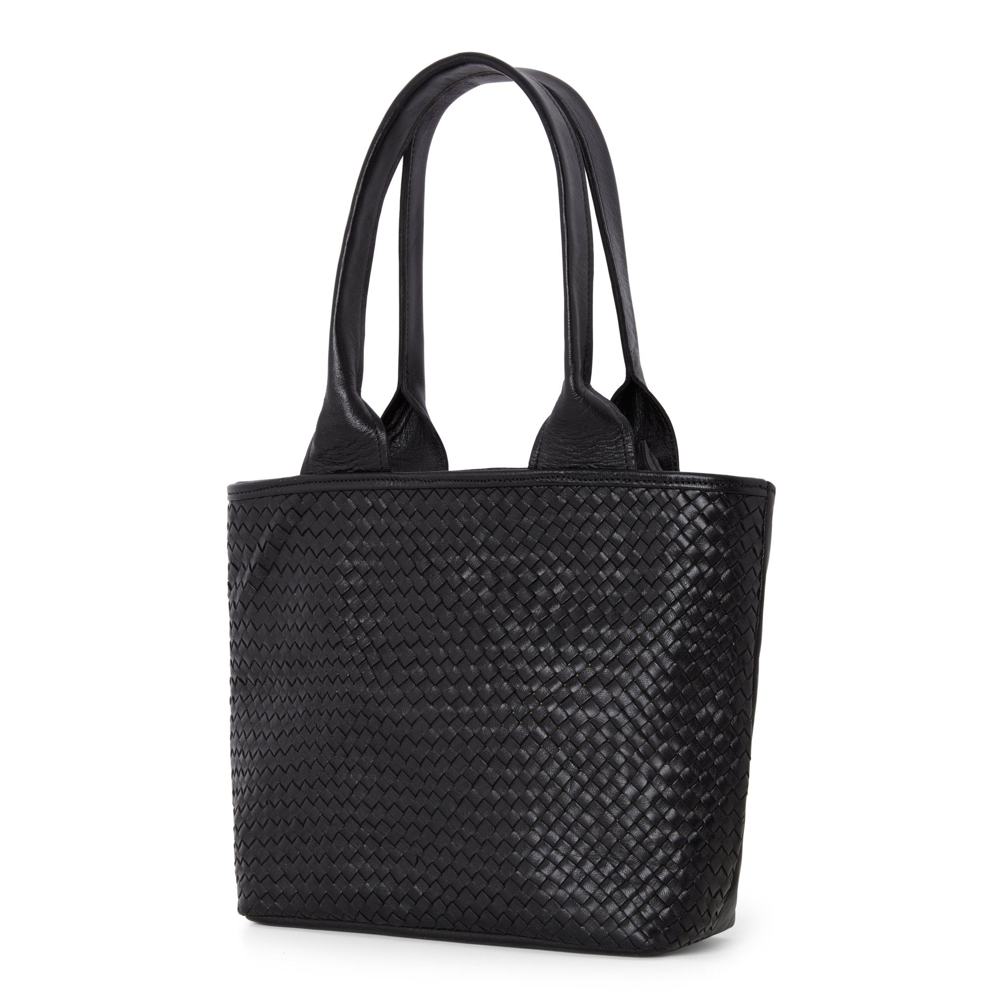 Woven Leather Tote Handbag Black - Artisan Stories