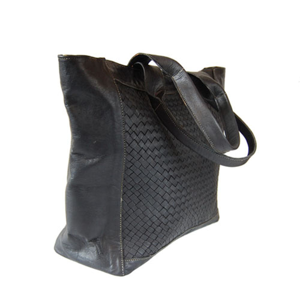 Woven Leather Tote Handbag Black - Artisan Stories