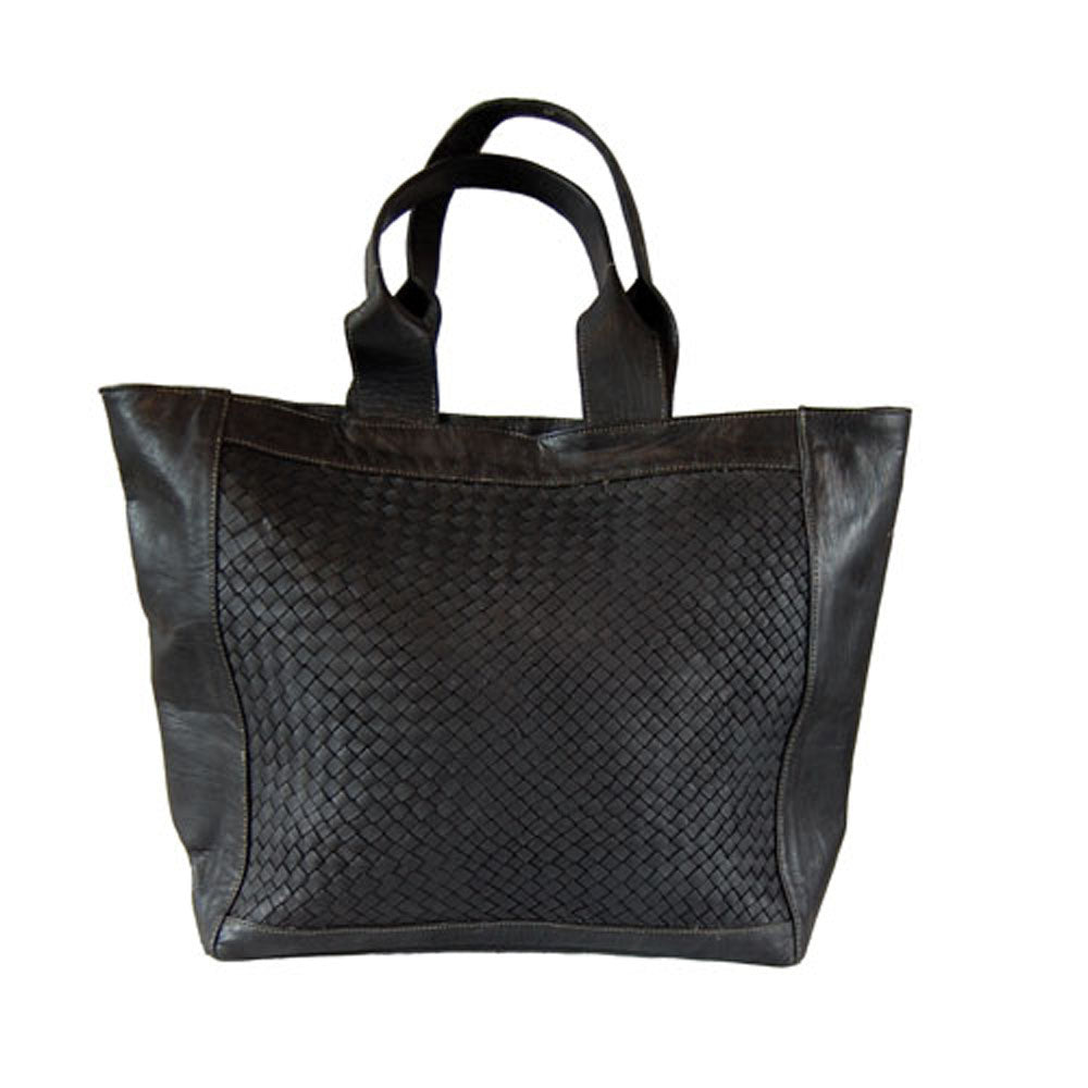 Woven Leather Tote Handbag Black - Artisan Stories