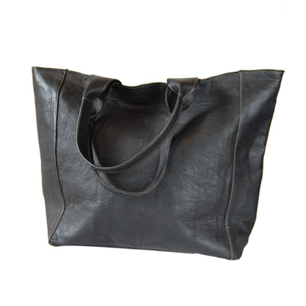 Woven Leather Tote Handbag Black - Artisan Stories