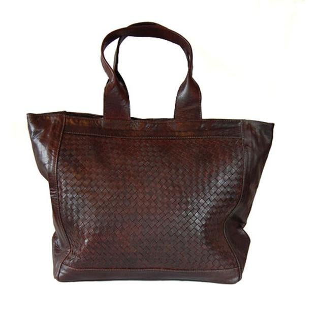 Woven Leather Tote Handbag Chocolate Brown - Artisan Stories