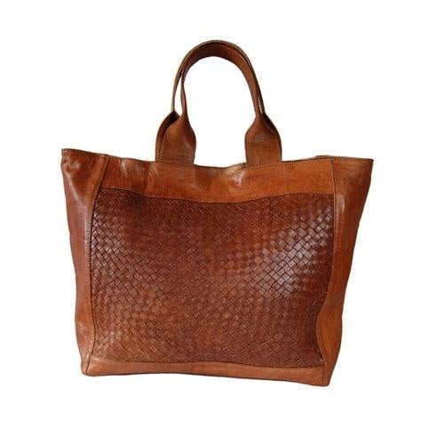 Woven LeatherTote Bag Light Brown - Artisan Stories