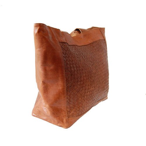 Woven LeatherTote Bag Light Brown - Artisan Stories