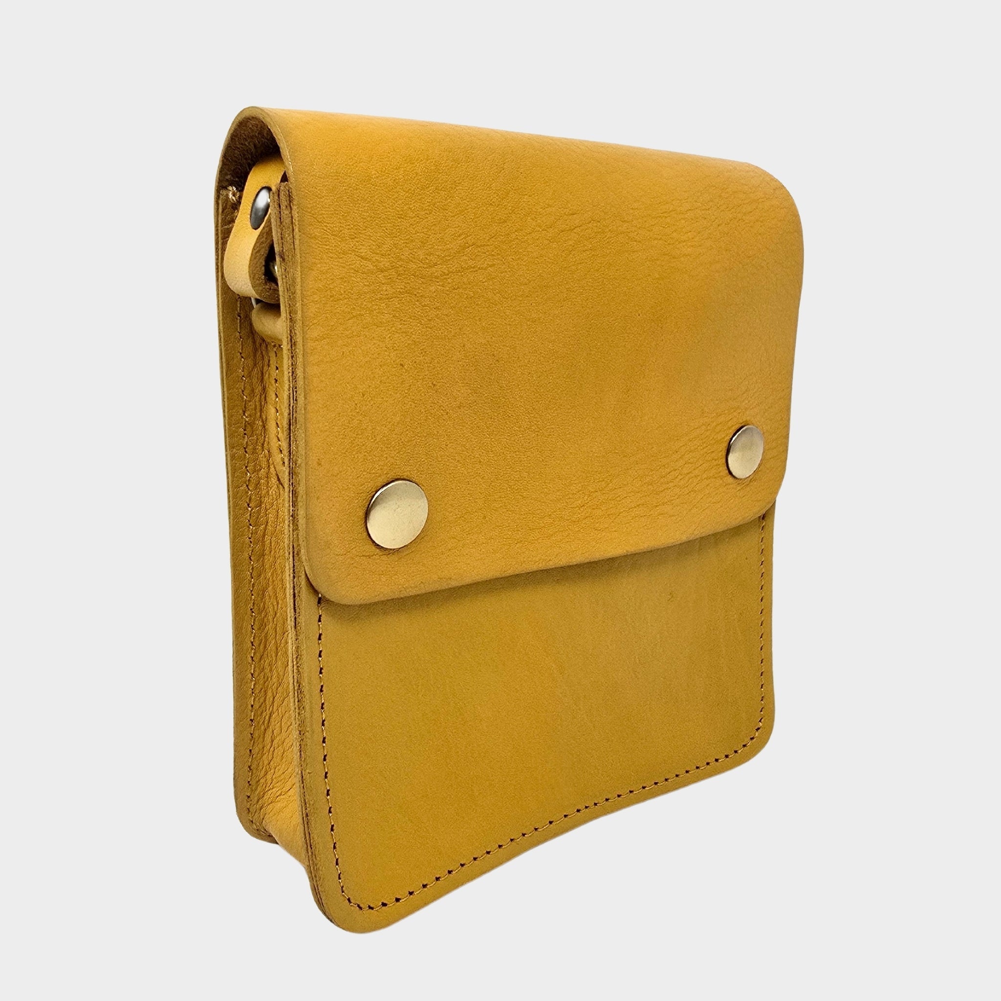 Yellow Small Leather Crossbody Bag with Pop Closure - Artisan Stories