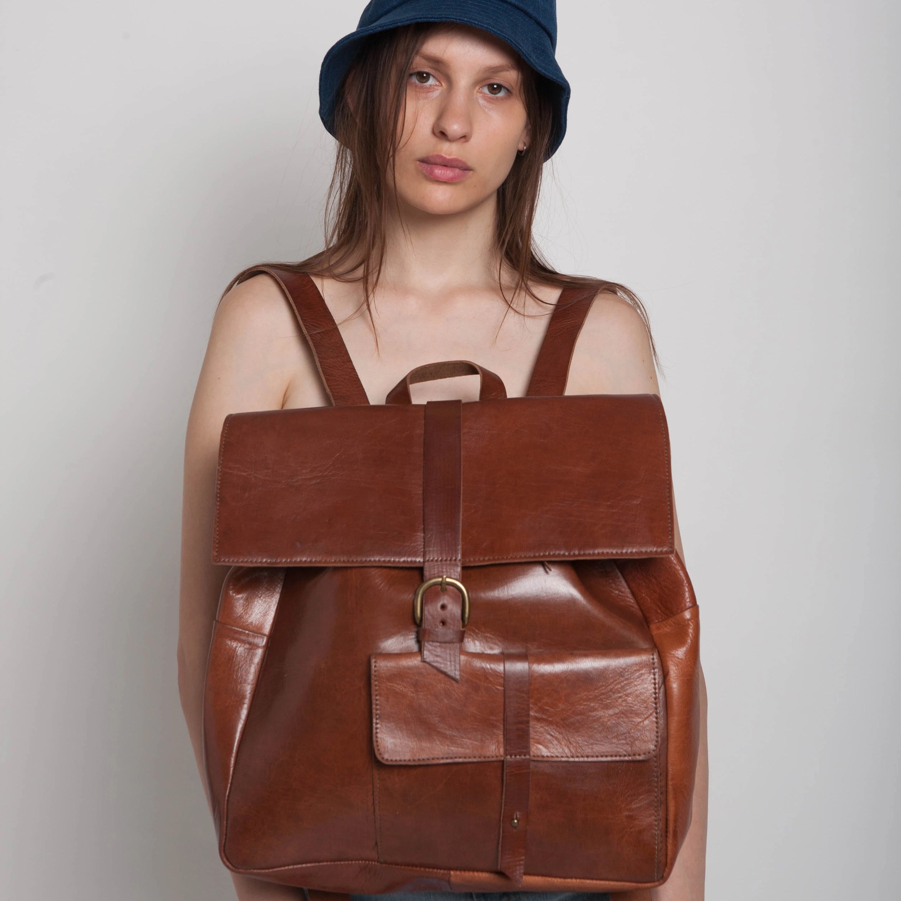Square Backpack -Tan-ISMAD LONDON