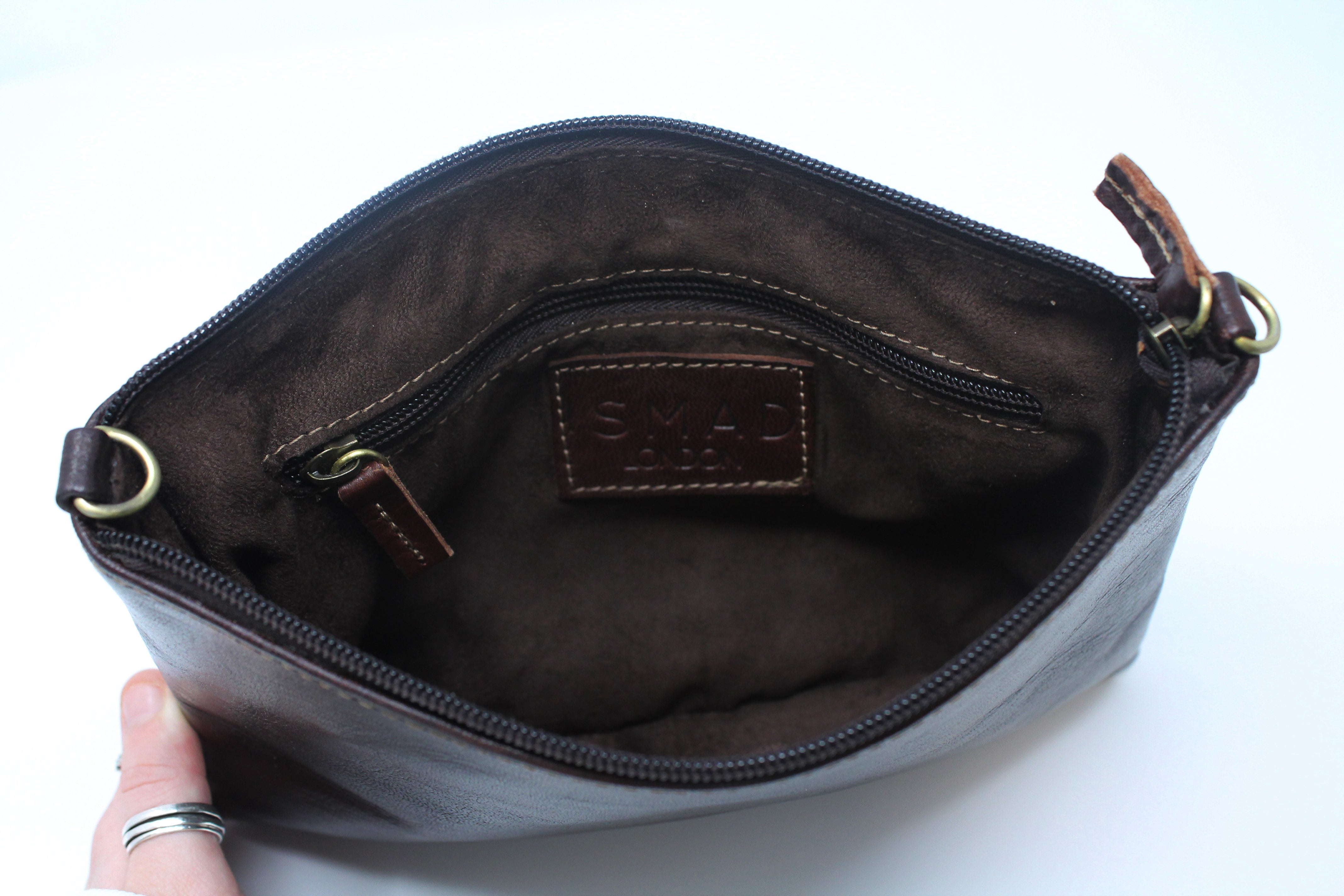 Dark Brown Crossbody Leather Clutch Bag