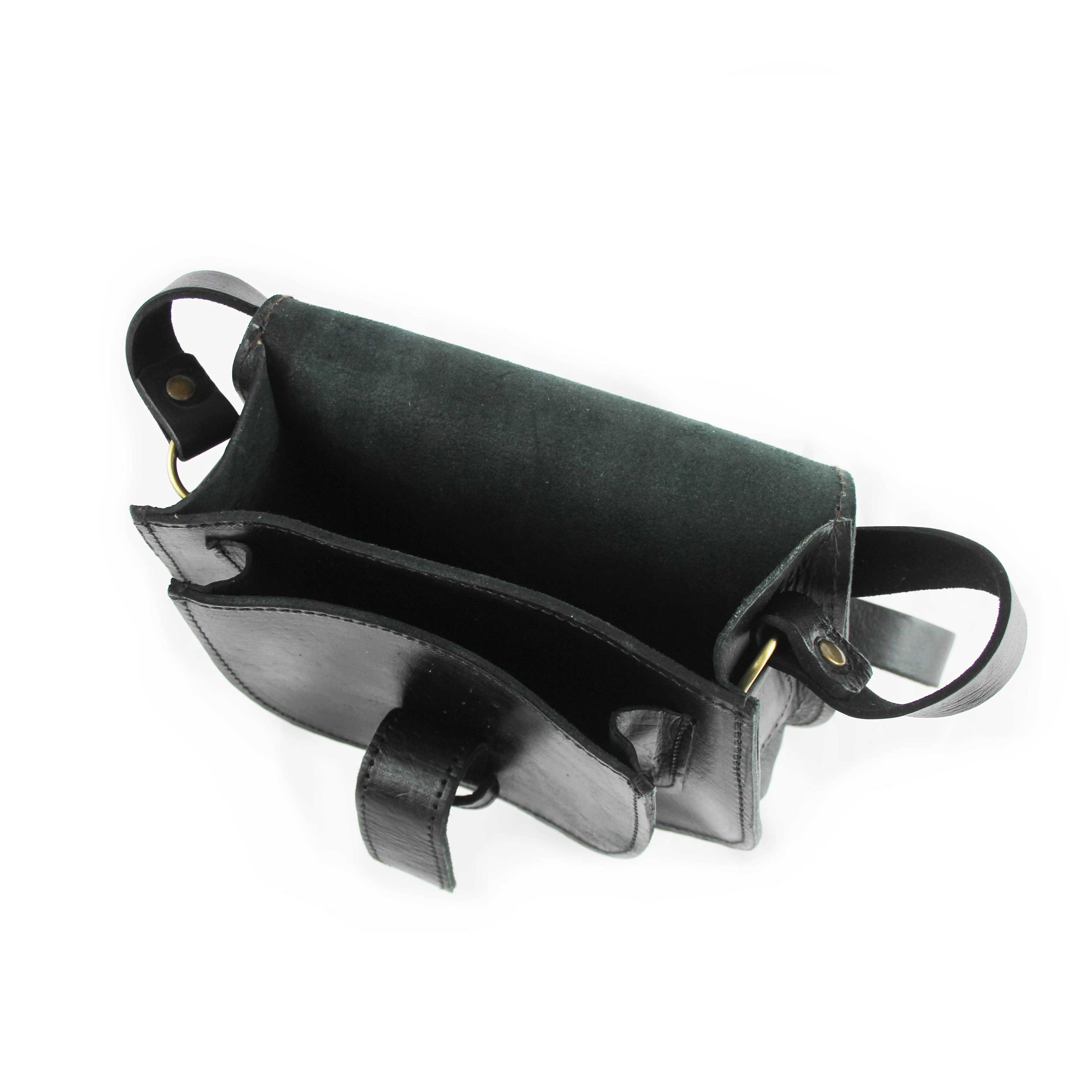 Maya Small Black Leather Saddle Bag