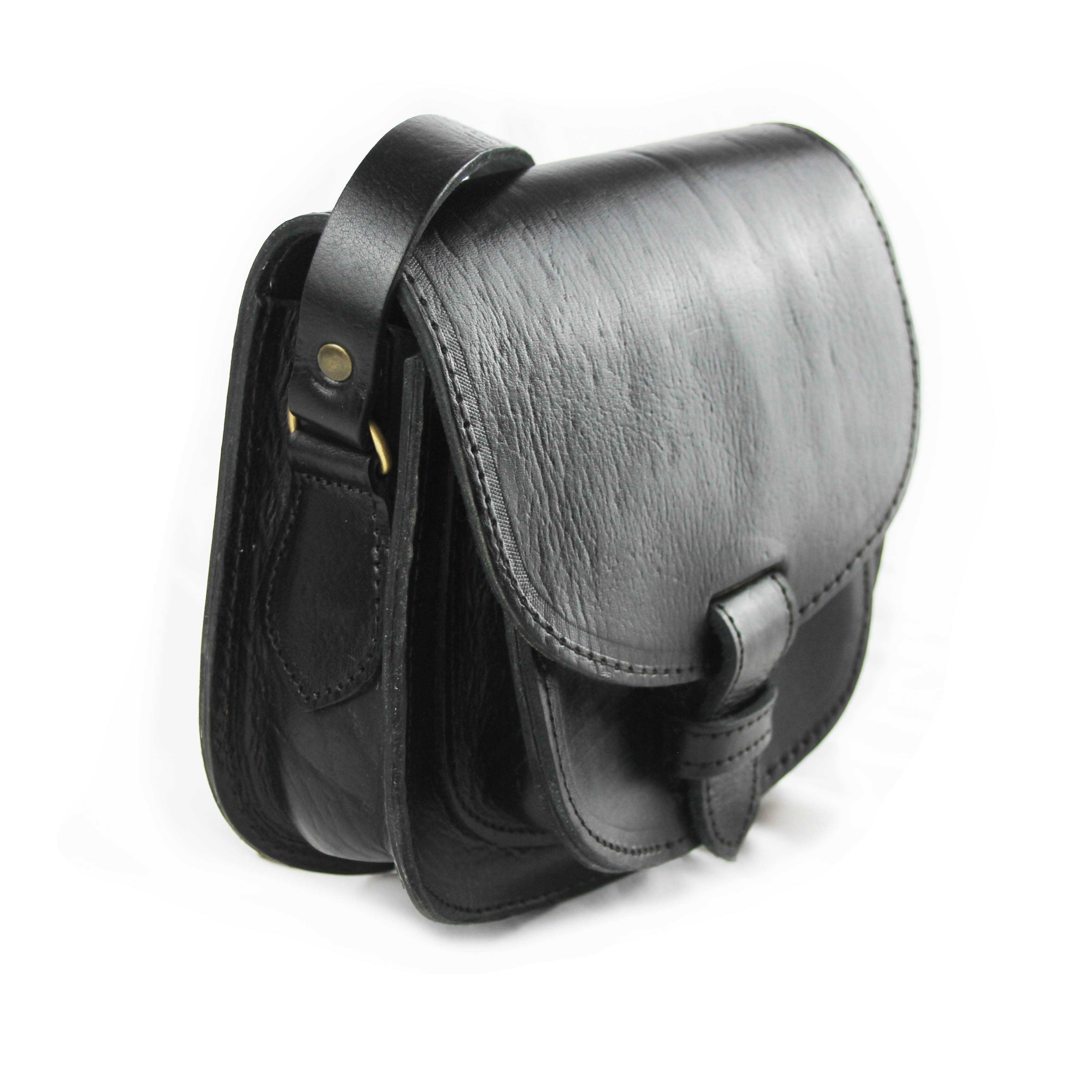 Maya Small Black Leather Saddle Bag