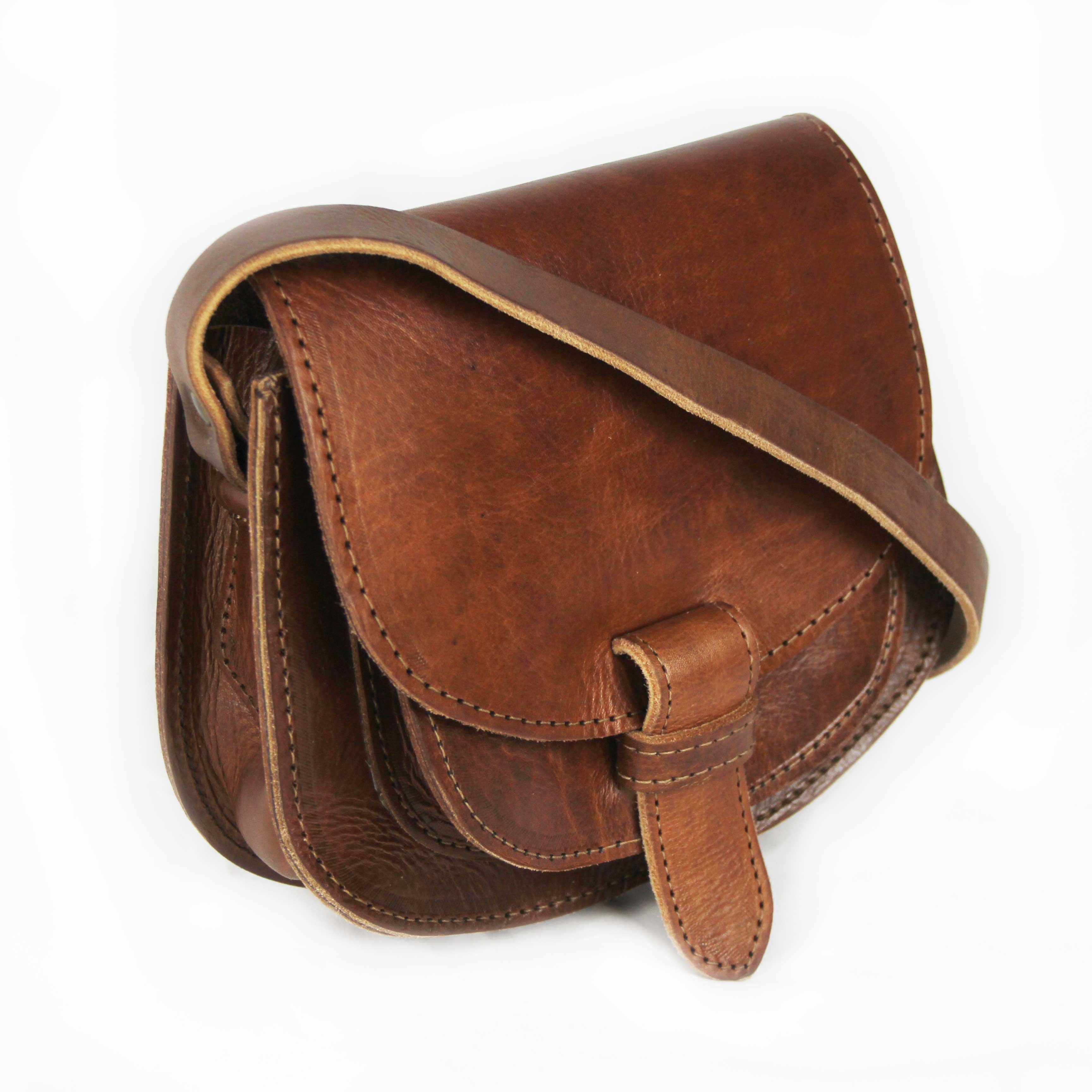 Maya Light Brown Leather Saddle Bag