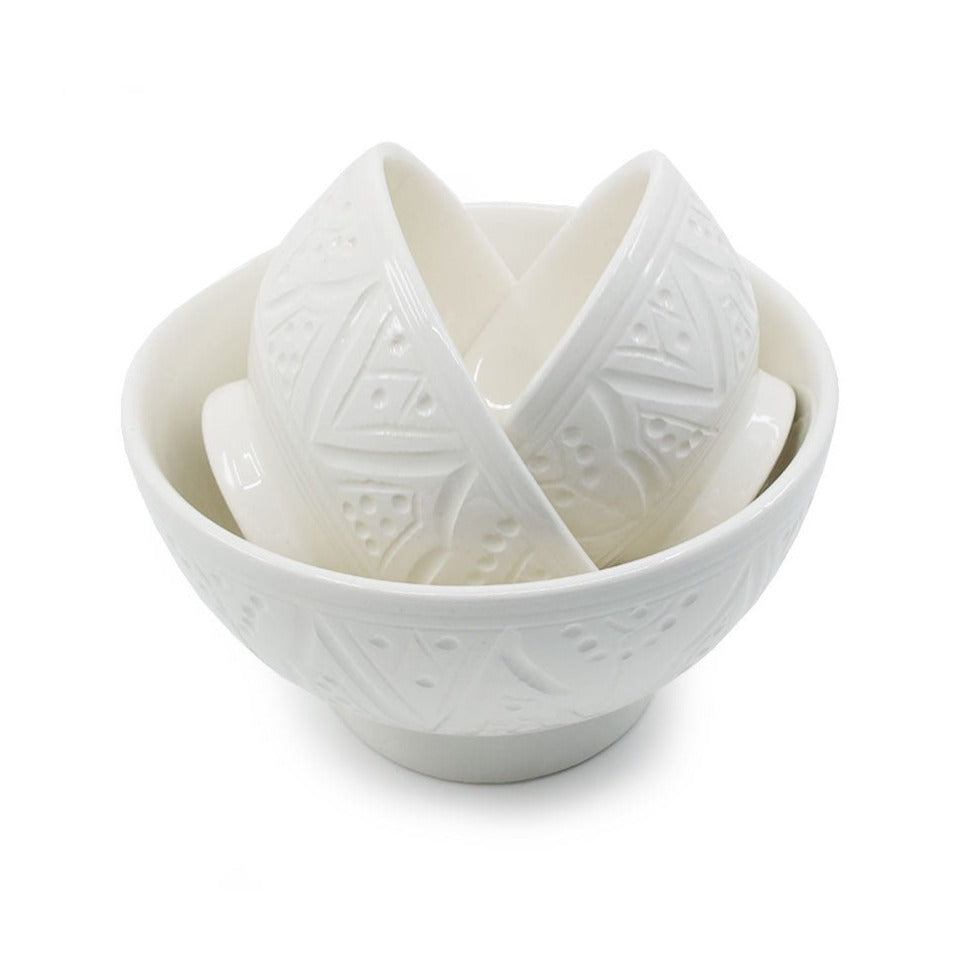 Carved Safa Ceramic Bowls - White - Artisan Stories