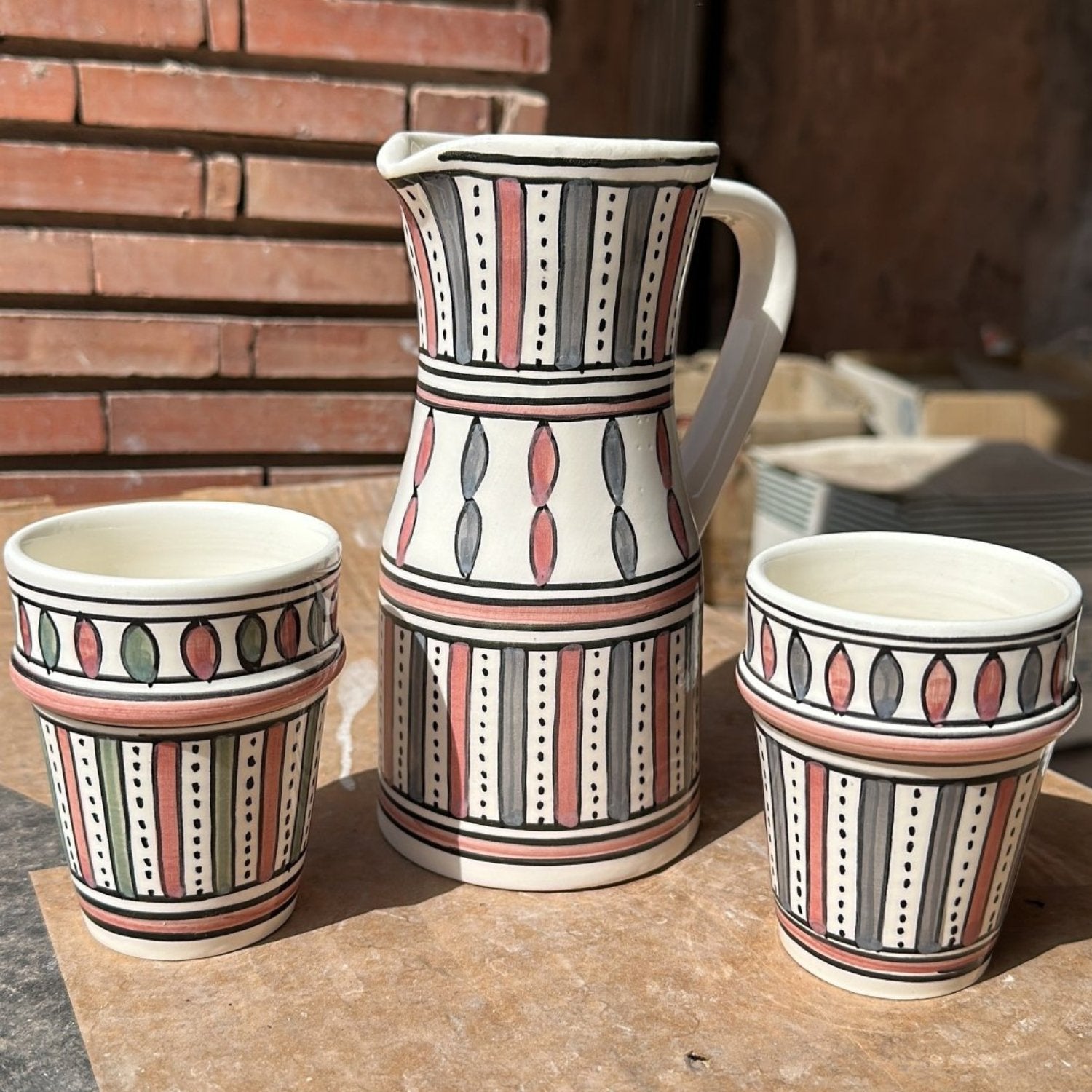 Hand painted Beldi ceramic Jug and Cup Karim - Artisan Stories