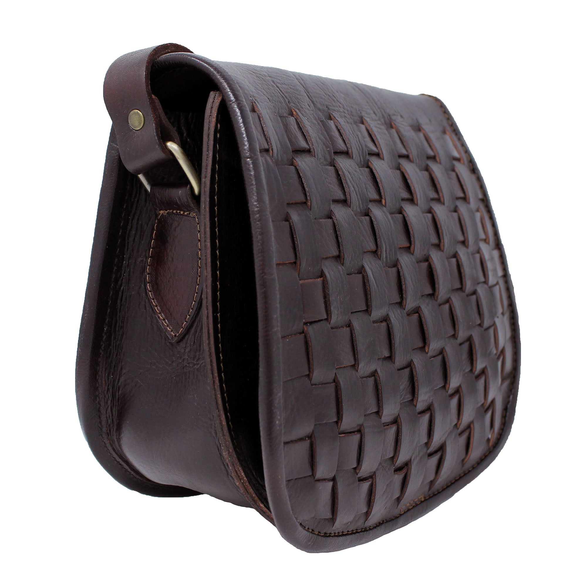 Leather Sam Woven Saddle Bag -Chocolate - Artisan Stories