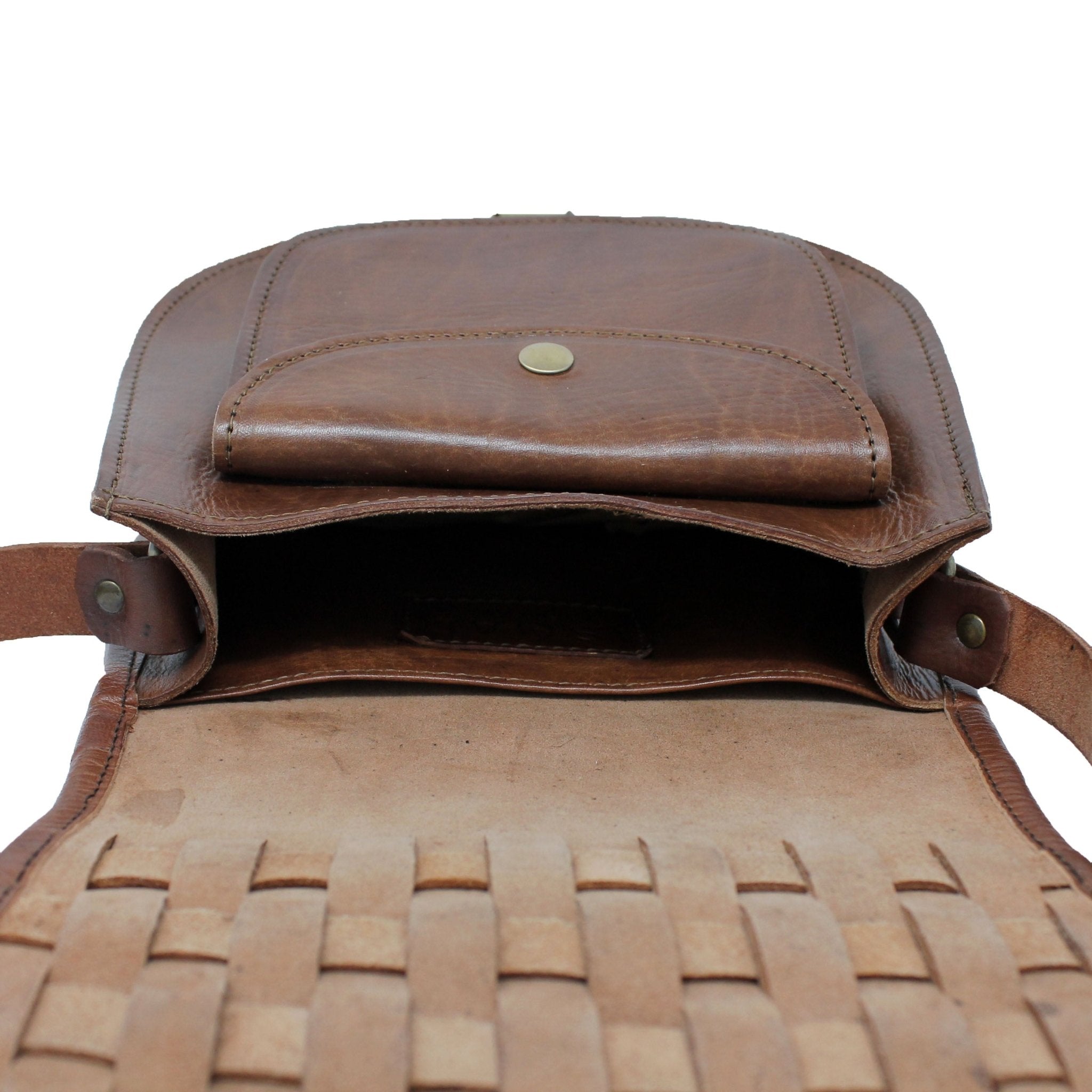 Leather Sam Woven Saddle Bag- Tan - Artisan Stories